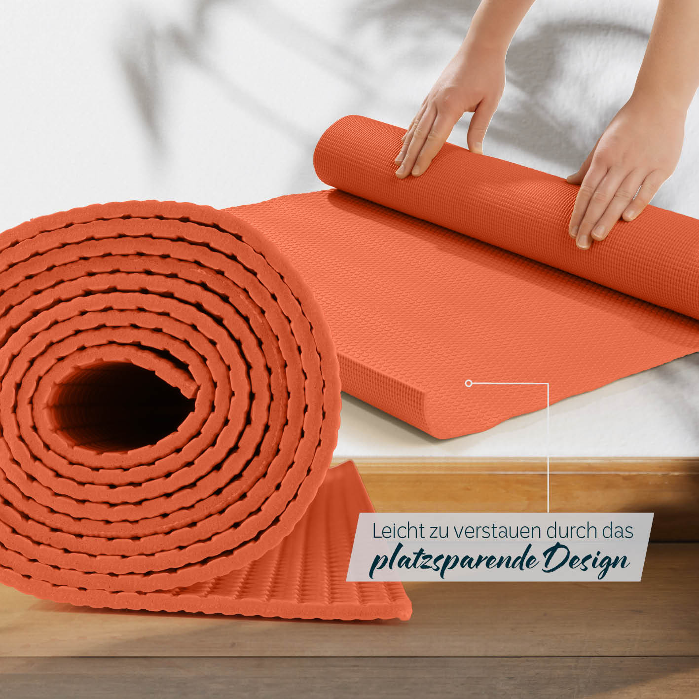 Yogamatte Kirana - 183 x 61 x 0,4 cm - Orange in weicher, rutschfester Oberfläche, ideal für Pilates, Fitness und Workouts.