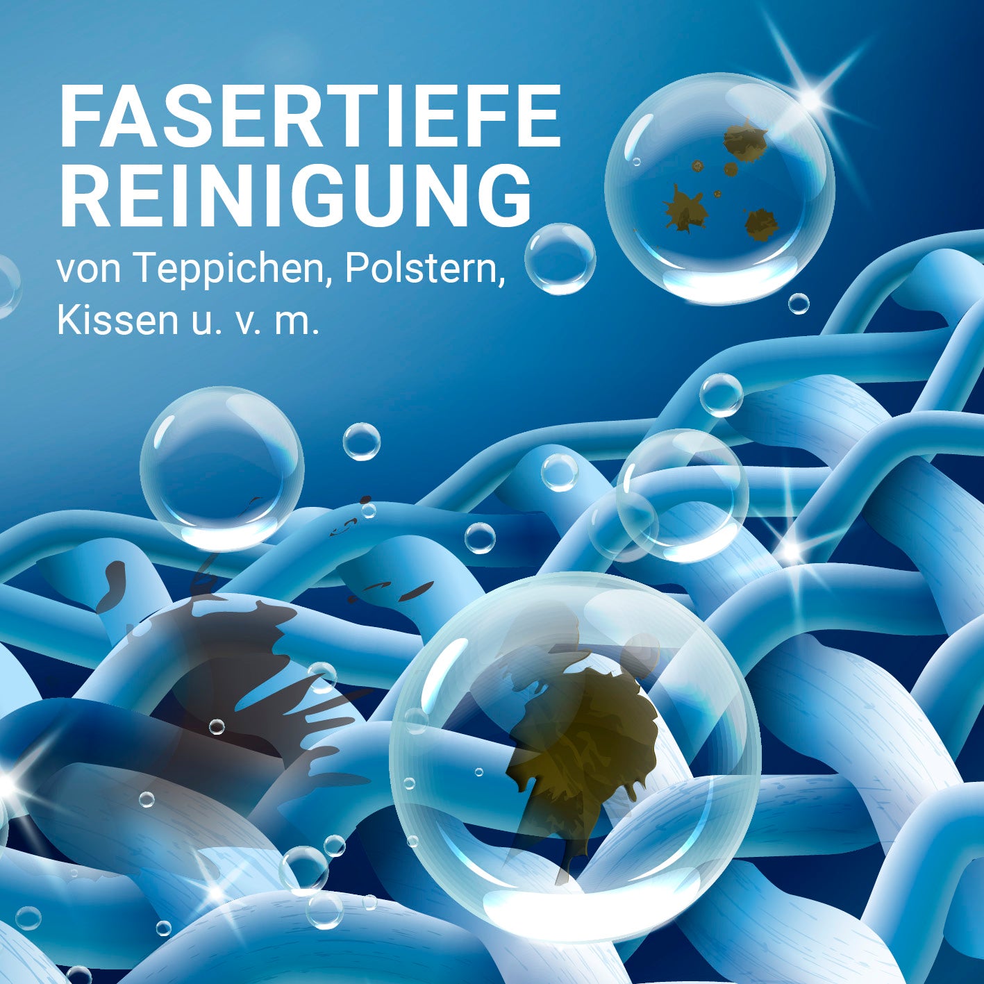 Polster- und Teppichreiniger für fasertiefe Reinigung von Teppichen, Polstern und Kissen, entfernt hartnäckige Flecken effektiv.