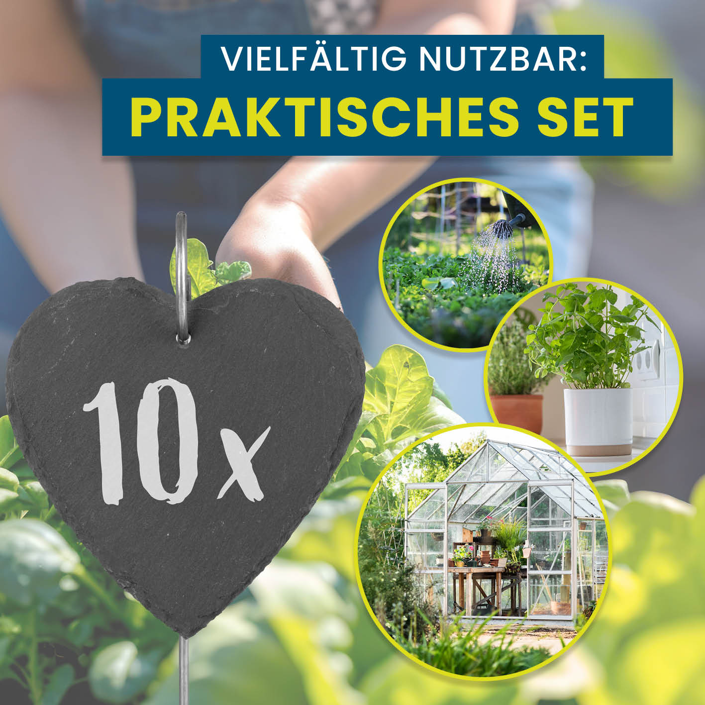 Schiefer-Pflanzschilder "Herz-Form" - 10er Set