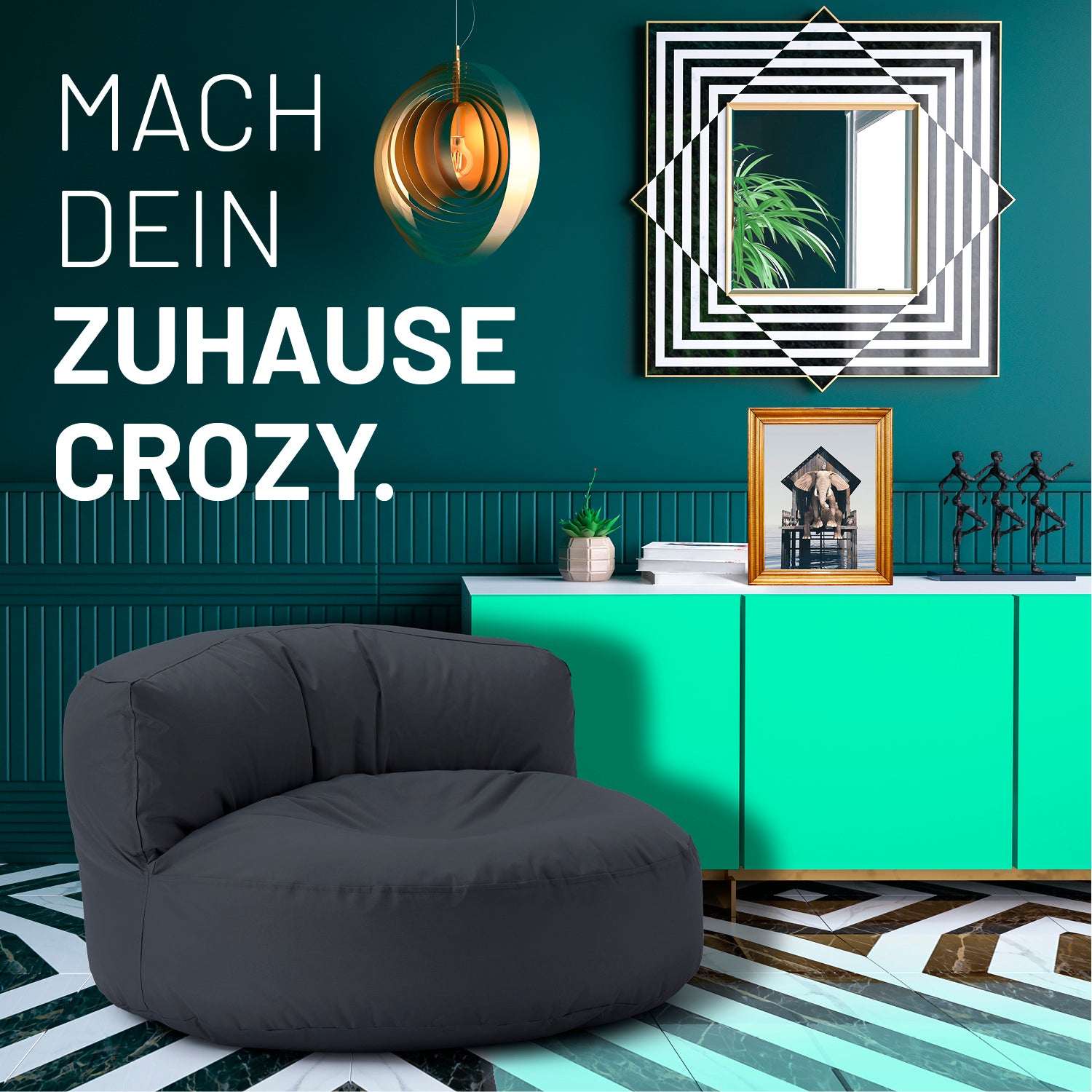Sitzsack Lounge (320 L) in Stahlgrau, modern und gemütlich, für drinnen und draußen, langlebig und leicht zu transportieren.
