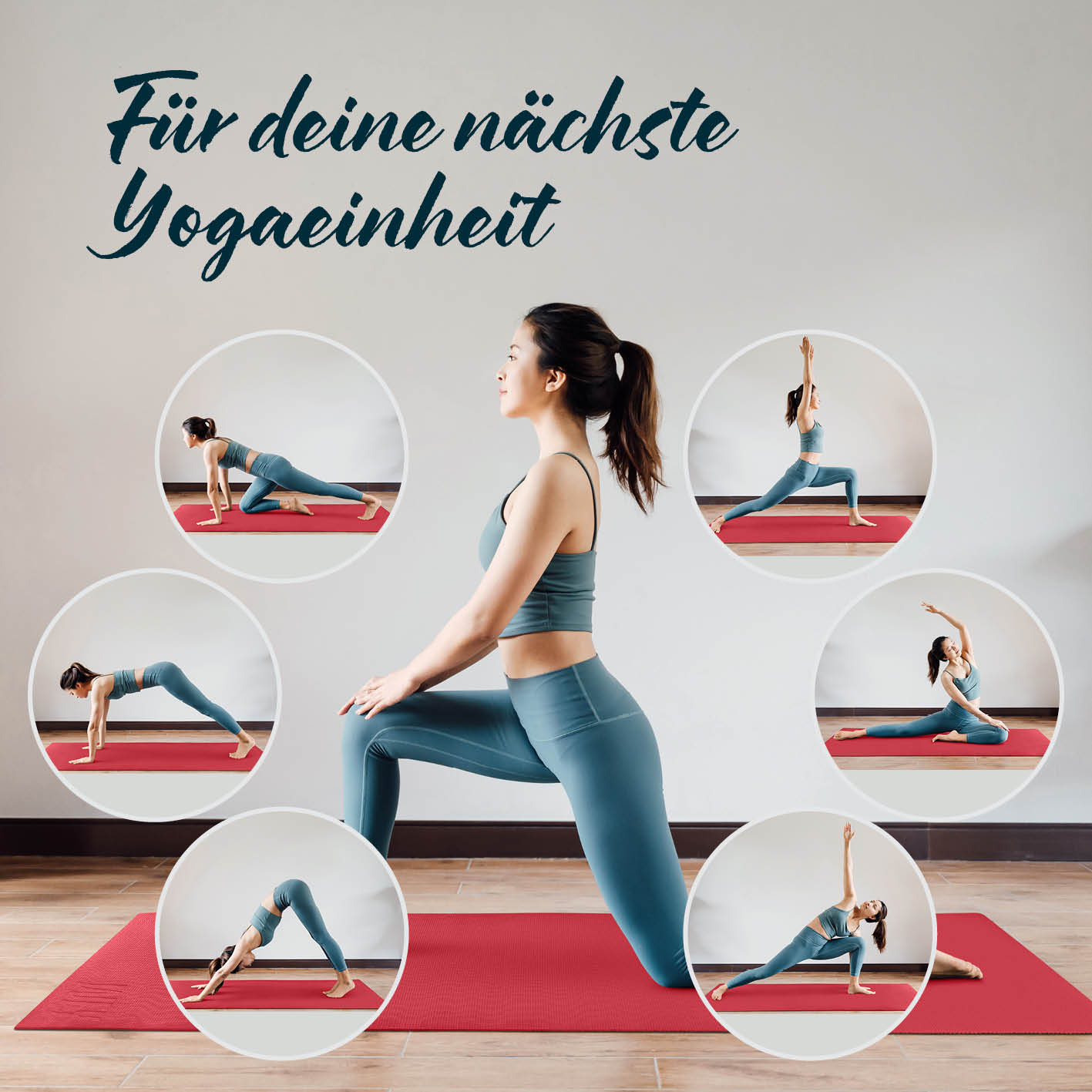 Frau beim Yoga auf Yogamatte Kirana - 183 x 61 x 0,4 cm - Himbeerrot für Komfort und optimale Dämpfung beim Training.