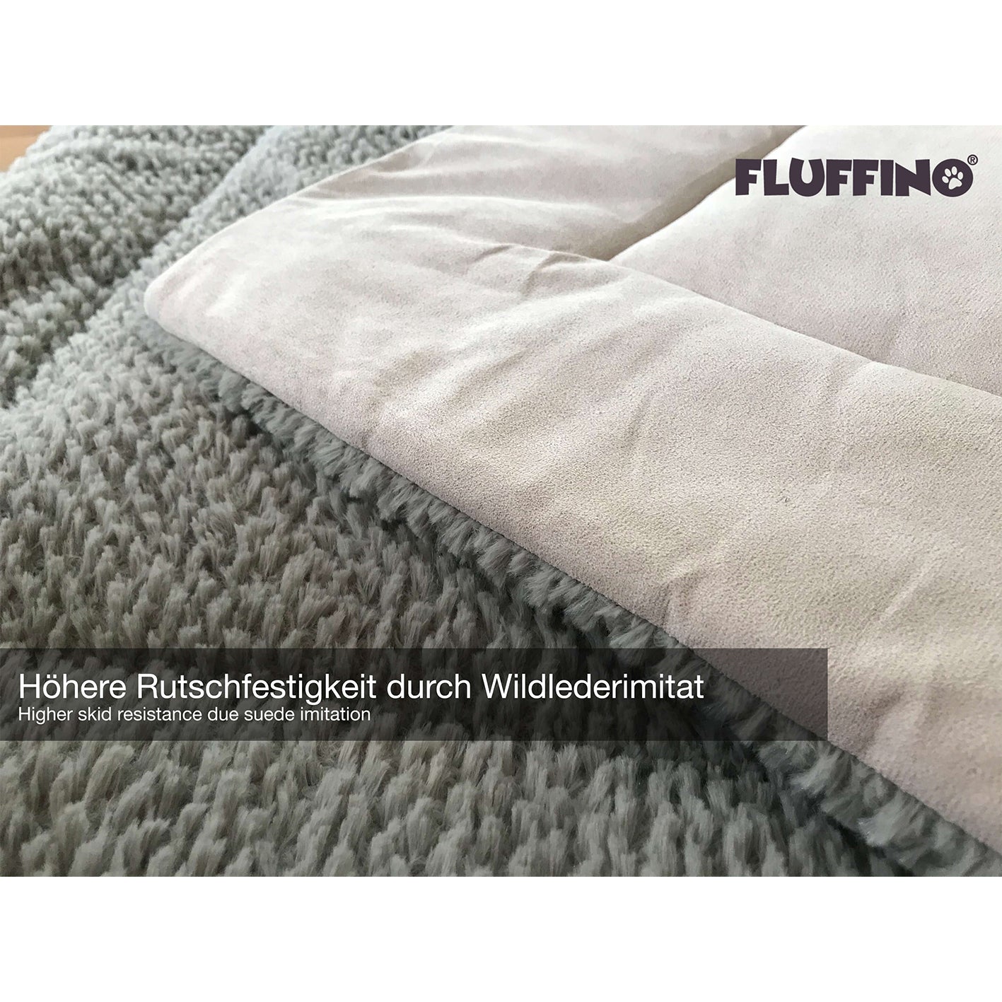 Katzendecke Wildlederimitat - 73 x 45 cm - grau mit weicher Oberfläche und rutschfester Wildlederimitat-Unterseite von FLUFFINO.