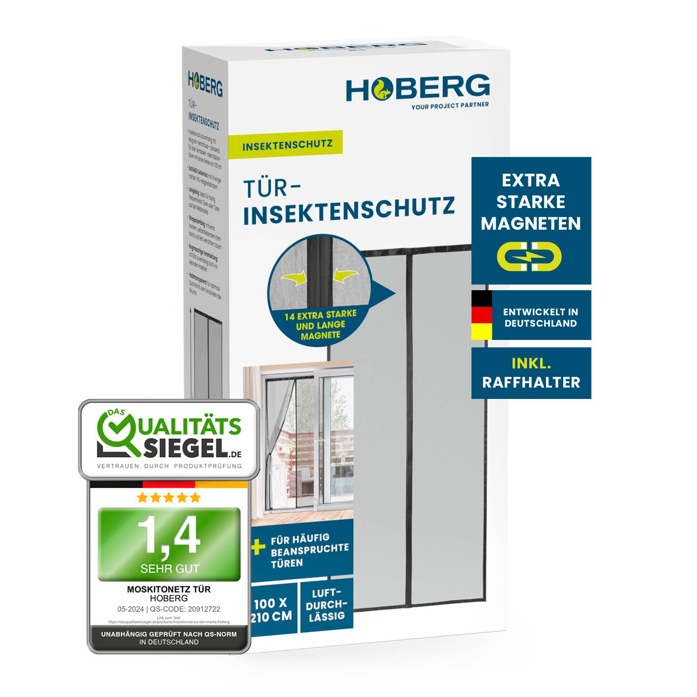Insektenschutzvorhang - mit XXL-Magnetbändern - 100 x 210 cm, luftdurchlässig, selbstschließend, robust für Balkon- und Terrassentüren.