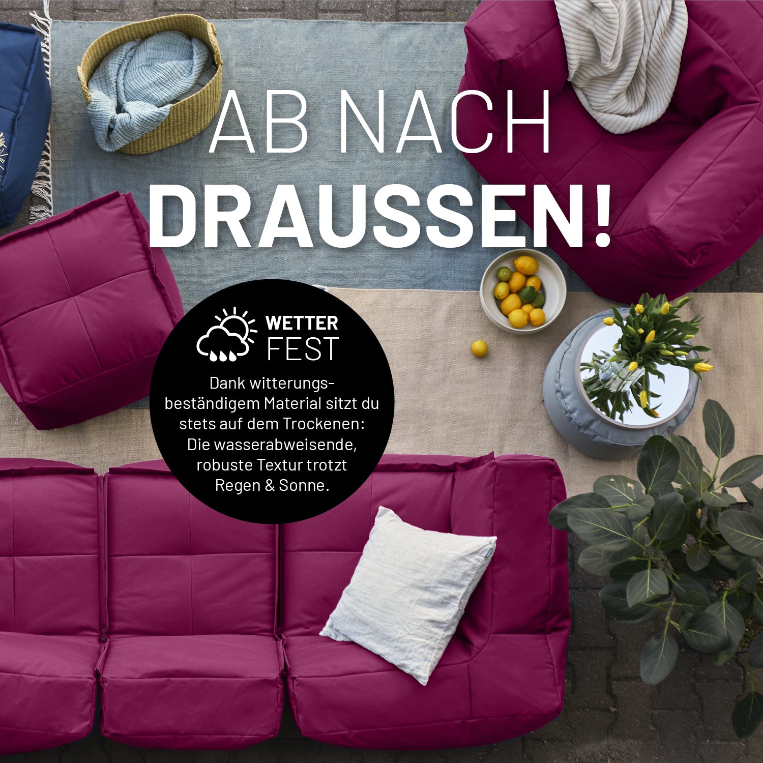 Basic Set (5-tlg.) - Modulares System - In- & outdoor - Rotwein mit wetterfestem, wasserabweisendem und robustem Material für draußen.