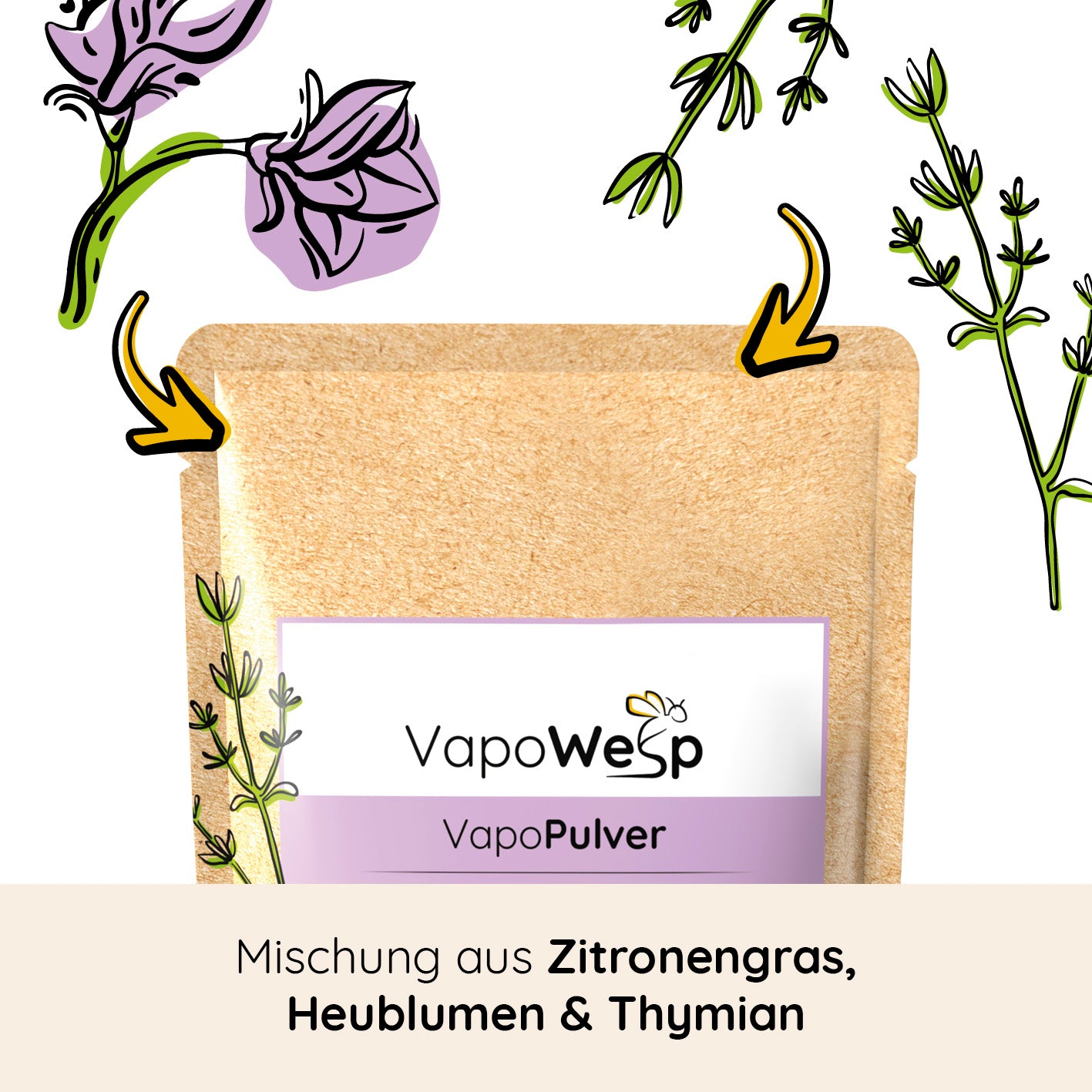 Räucherbox inkl. Orange & Rosemary (50 g) + Lemon & Basil (100 g) + Hay Flowers & Thyme (100 g) mit aromatischem VapoPulver.