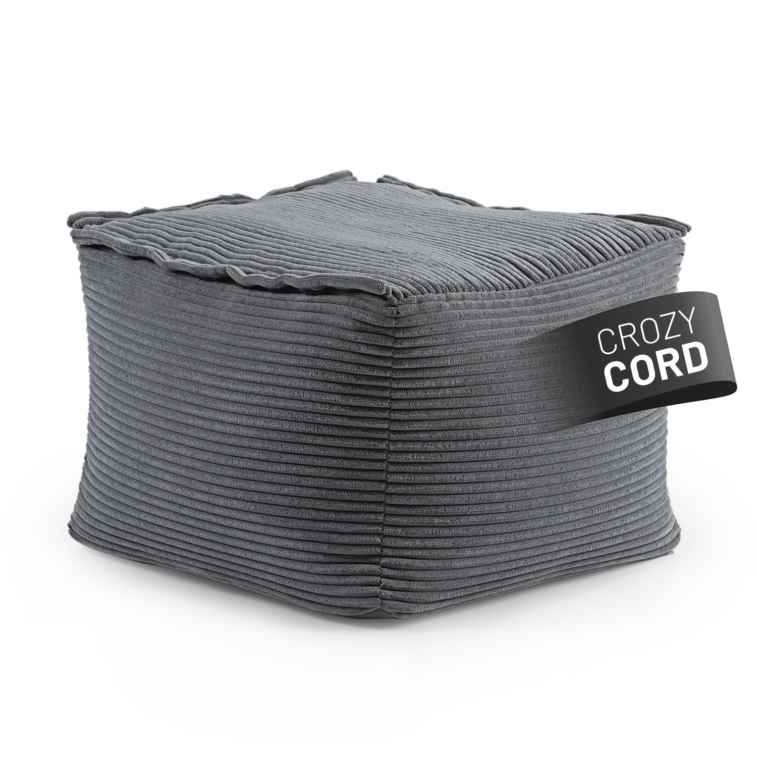 Modularer Sitzsack-Hocker aus der Cord-Reihe - Grau, 140-L, mit geripptem Bezug und robuster, waschbarer Oberfläche.