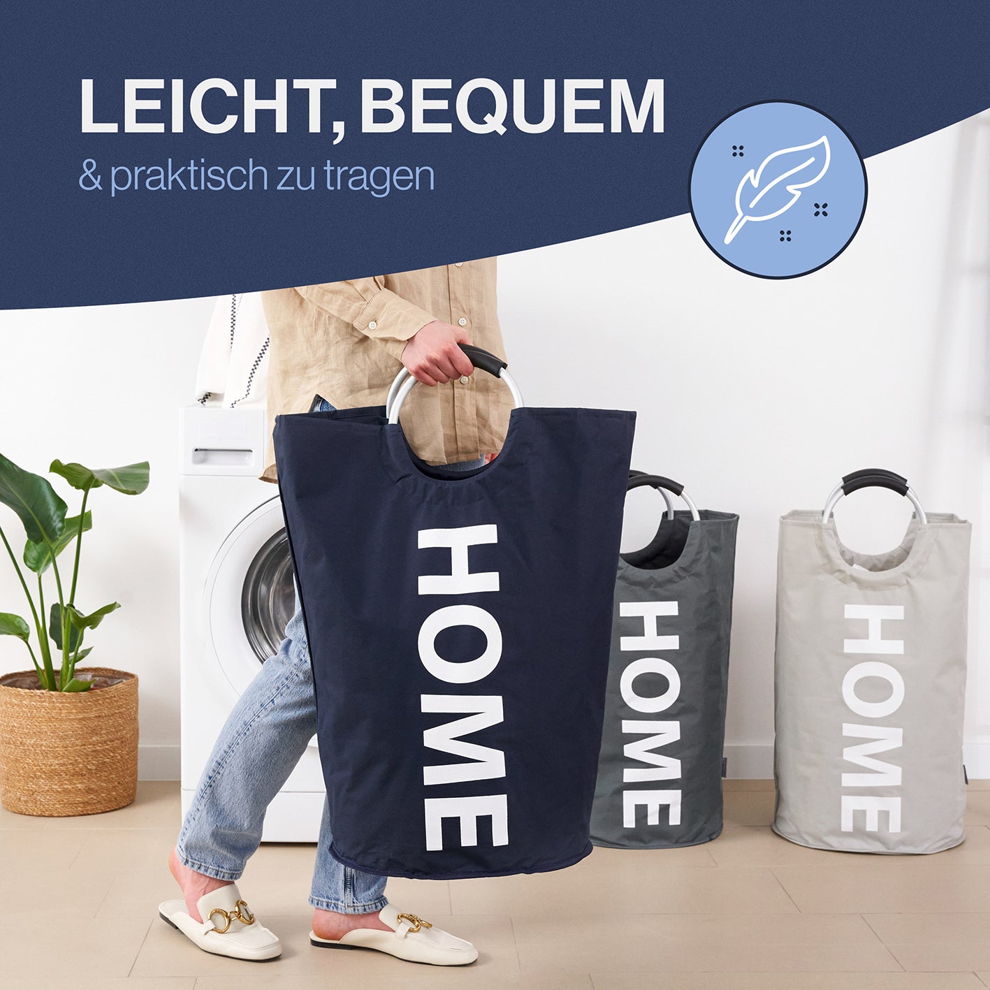 Faltbarer Wäschekorb - Dunkelblau mit robusten Griffen, wasserabweisend und platzsparend, ideal für Wäsche und Aufbewahrung.