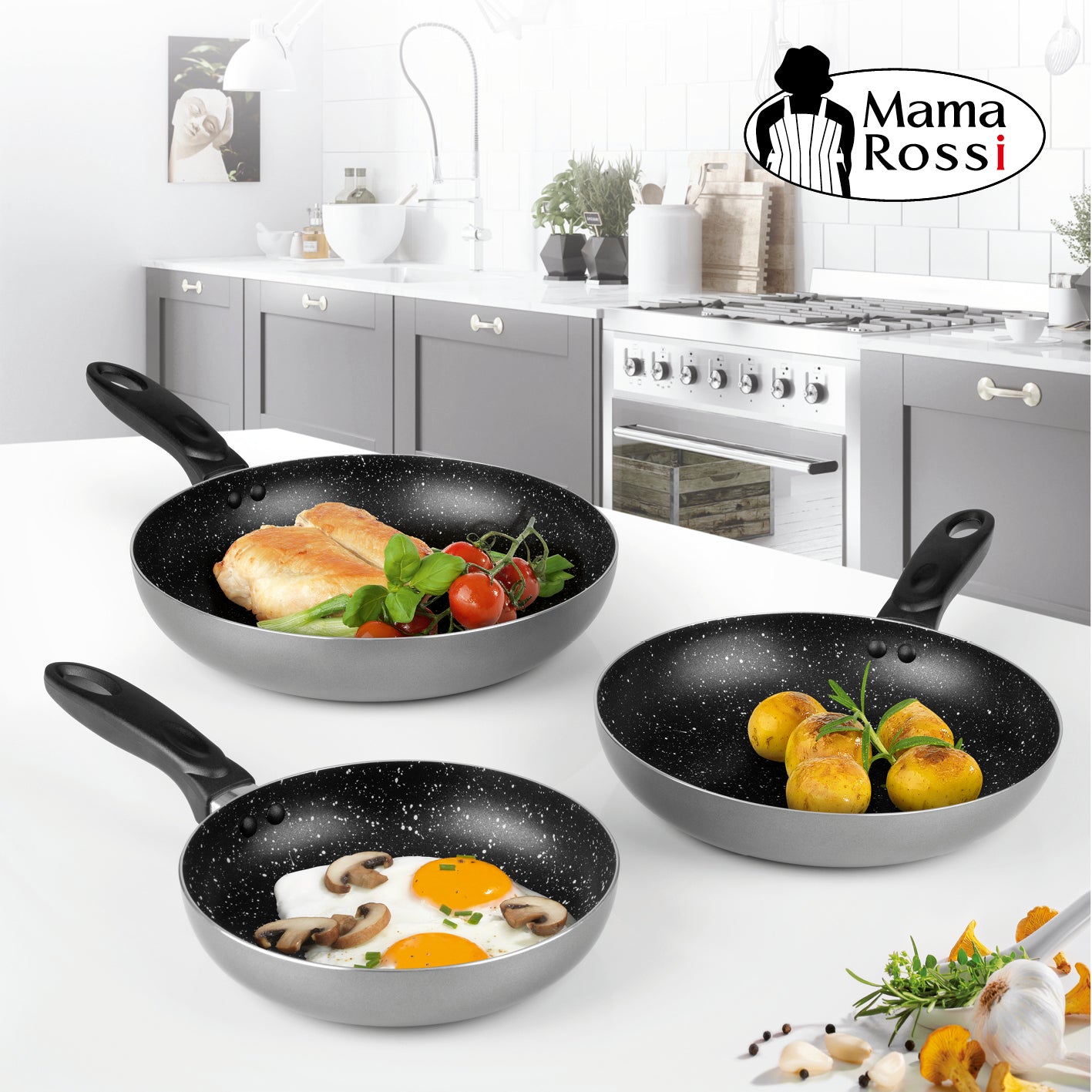 Aluminium-Pfanne mit Cool-Touch-Griff - 24 cm - anthrazit, Antihaftbeschichtung, hitzebeständig, spülmaschinengeeignet, hoher Rand.