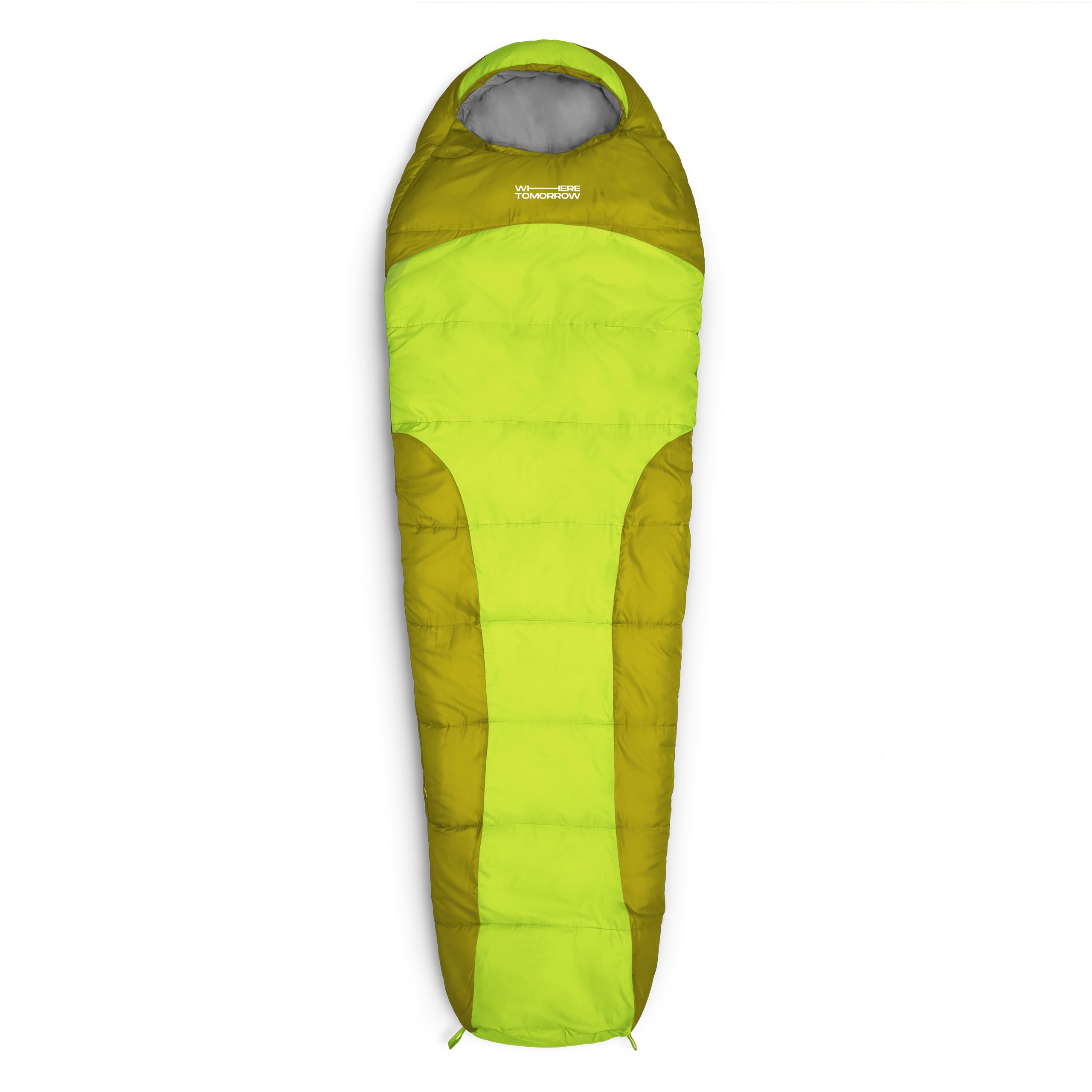 Camping Schlafsack Small & Light Hellgrün, wasserabweisend, atmungsaktiv, Mumienschlafsack 220x80x50 cm mit Kapuze und Packsack.