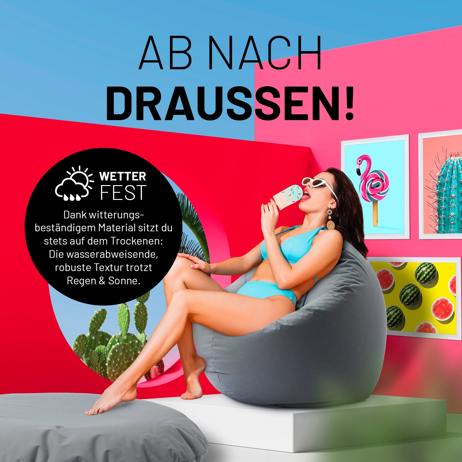 Sitzsack Drops (300 L) Grau – wetterfest, wasserabweisend, robust für drinnen und draußen, bequem und leicht zu reinigen.