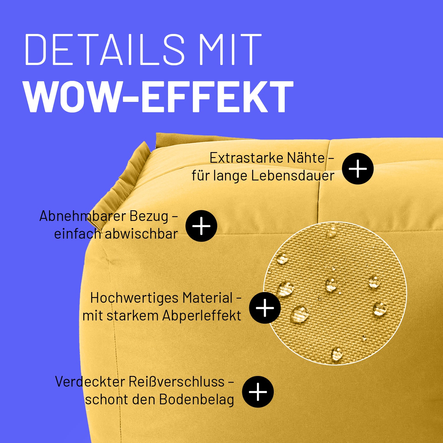 Basic Set (5-tlg.) - Modulares System - In- & outdoor - Senfgelb mit abnehmbarem Bezug, extrastarken Nähten und verdecktem Reißverschluss.