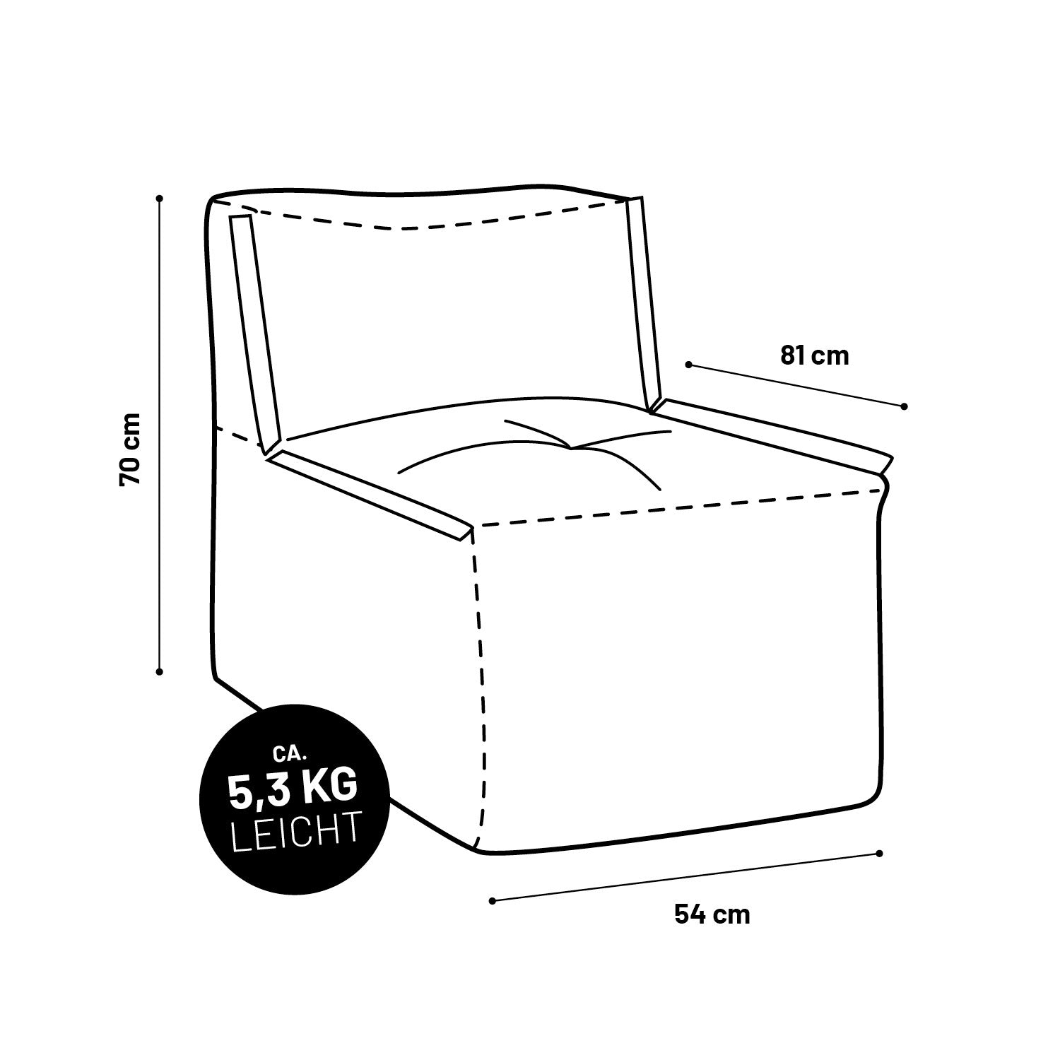 Sitzsack-Sofa Mittelstück (200 L) - Modulares System - indoor & outdoor - Pastell Grün mit Maßen 70x81x54 cm und ca. 5,3 kg Gewicht