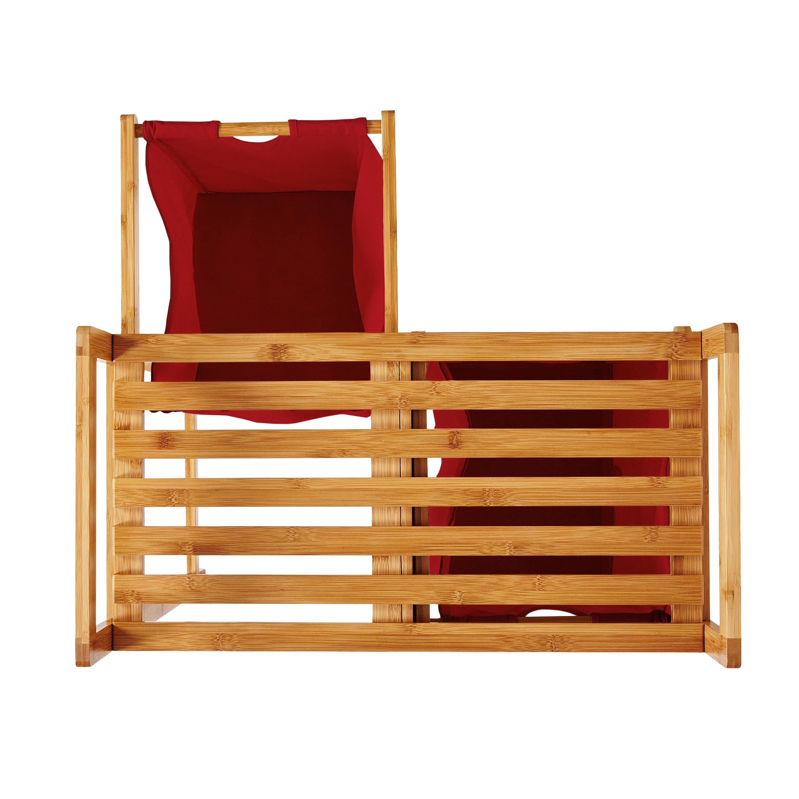 Bambus Wäschekorb mit 2 ausziehbaren Wäschesacken - 73 x 64 x 33 cm - Rot