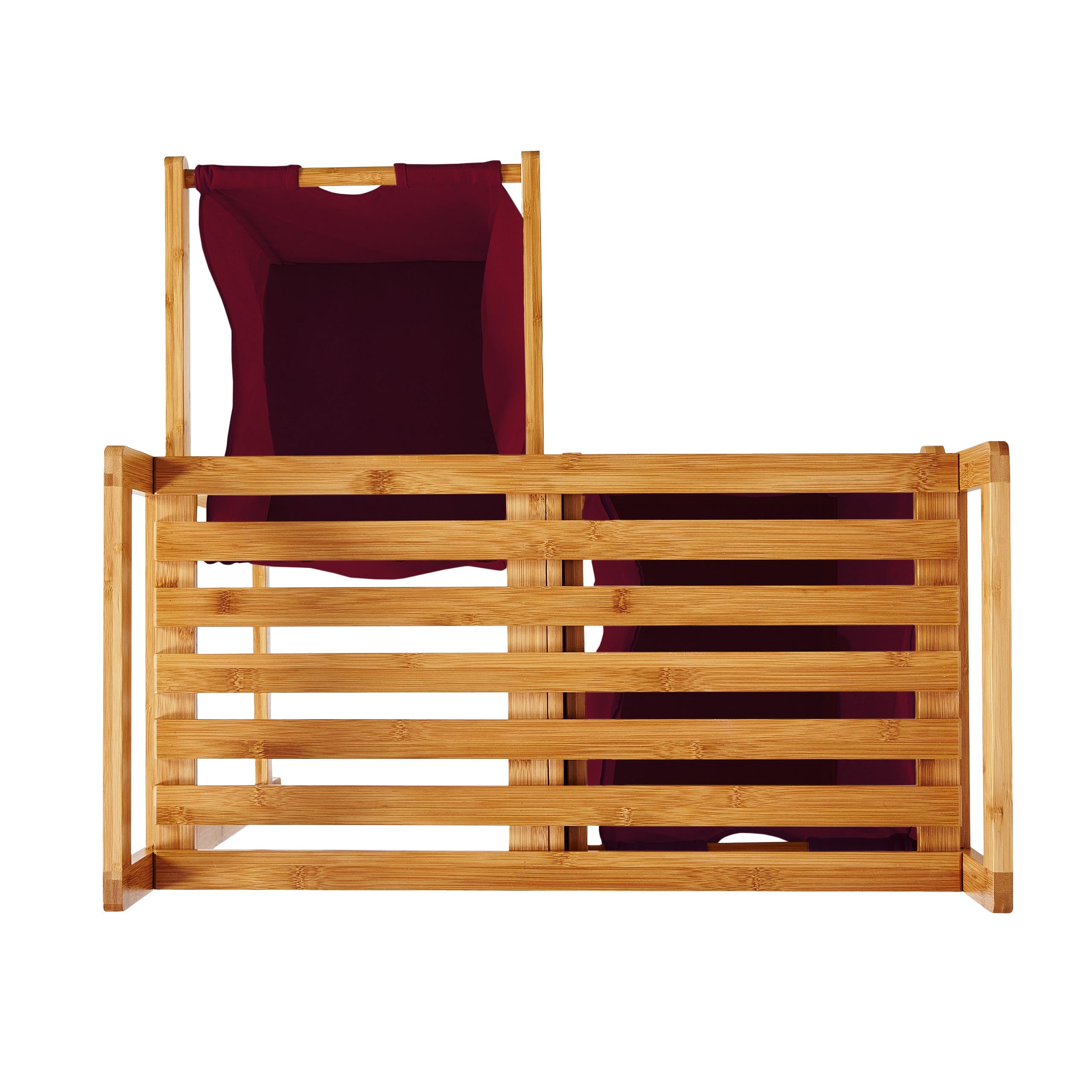 Bambus Wäschekorb mit 2 ausziehbaren Wäschesacken - 73 x 64 x 33 cm - Dunkelrot