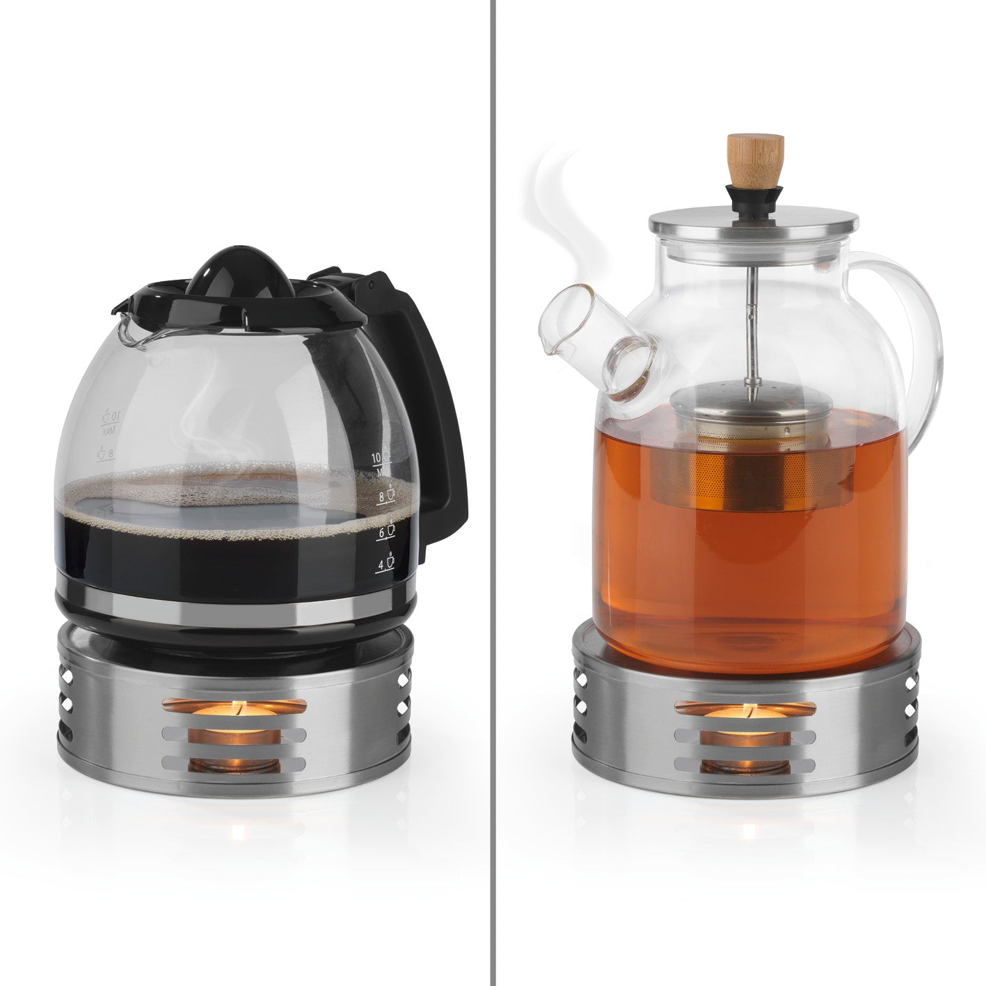 STÖVCHEN Kannenwärmer - Edelstahl hält Kaffee- und Teekannen mit Teelicht warm, geeignet für Kannen Ø 7–14 cm, mattiertes Design.