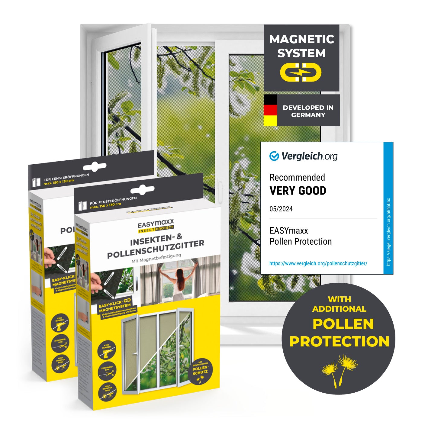 Insekten- & Pollenschutzgitter mit Magnetbefestigung - 2er-Set