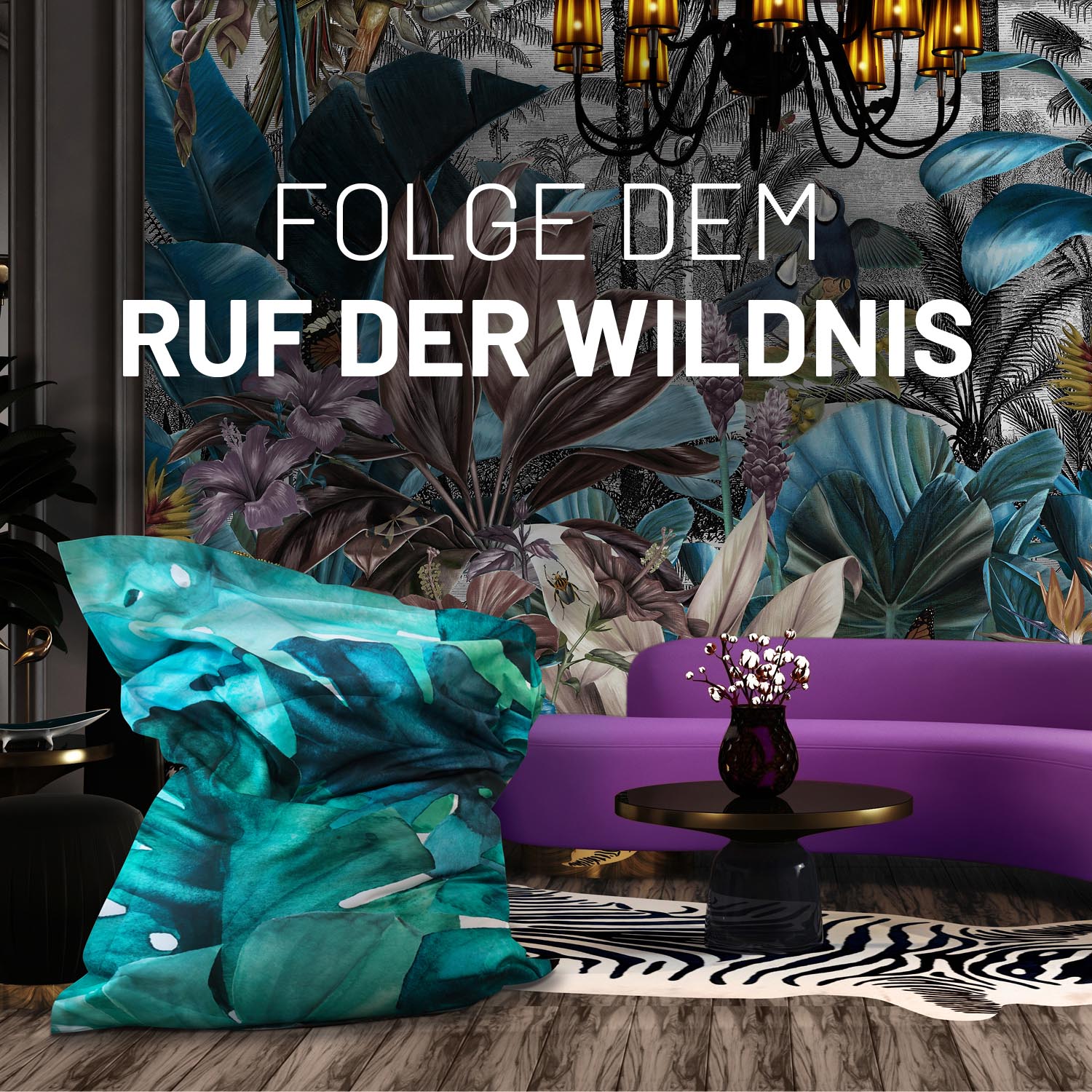Sitzsack Classic XXL (380 L) in Botanical-Design, modern, multifunktional für drinnen und draußen, mit pflegeleichtem Material und verdecktem Reißverschluss.