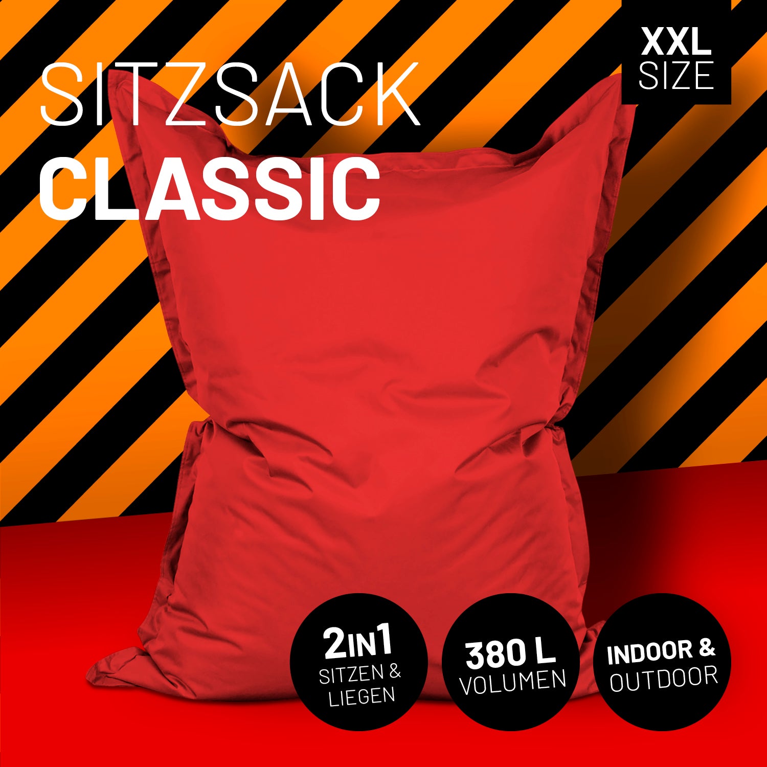 Sitzsack Classic XXL (380 L) in Rot, 2in1 Sitz- und Liegekomfort, indoor & outdoor, mit 380 L Volumen und robusten Nähten.
