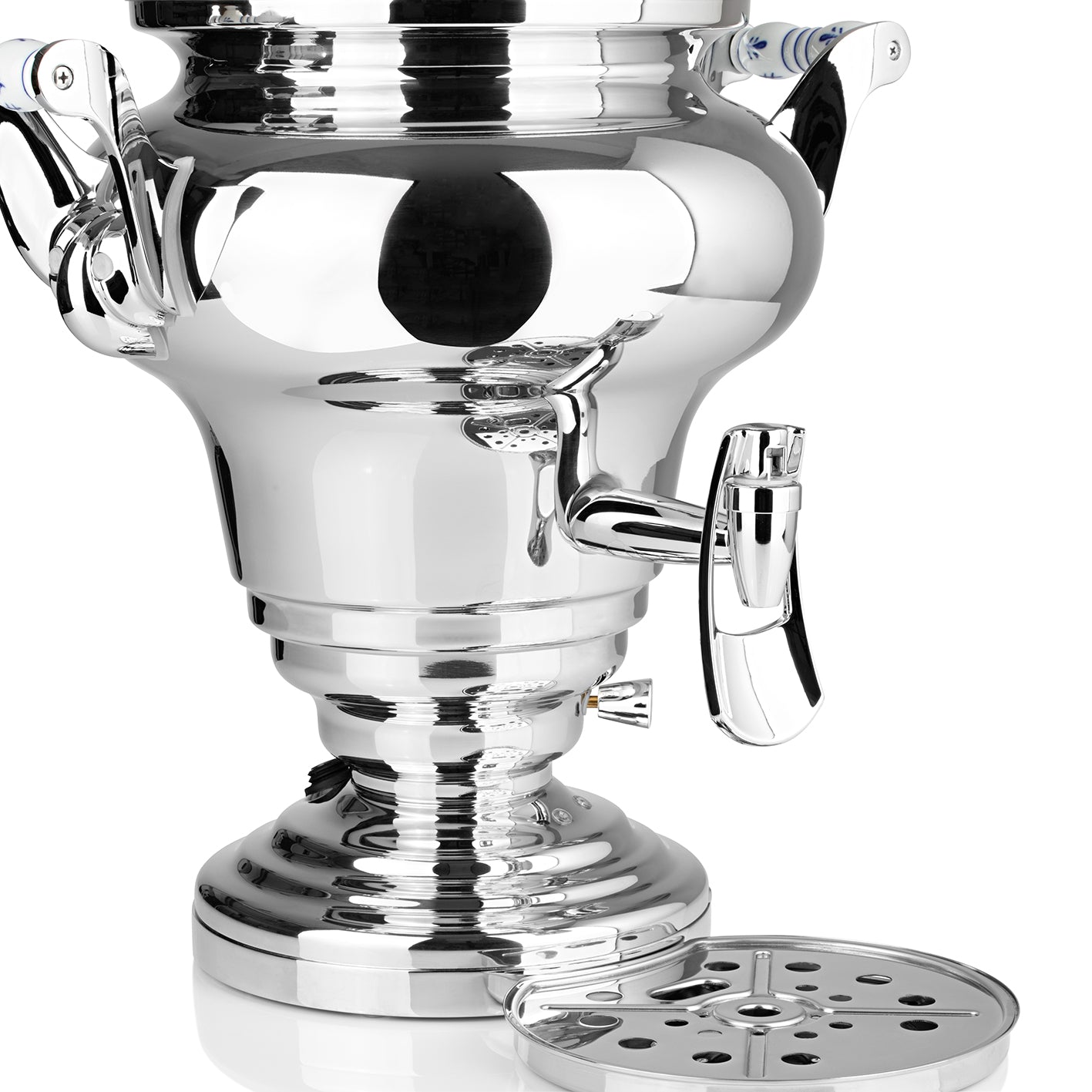 ROYAL+ Samowar - 15 L elektrischer Edelstahl-Samowar mit Dispenser und Abtropfschale für Tee und Wasser.