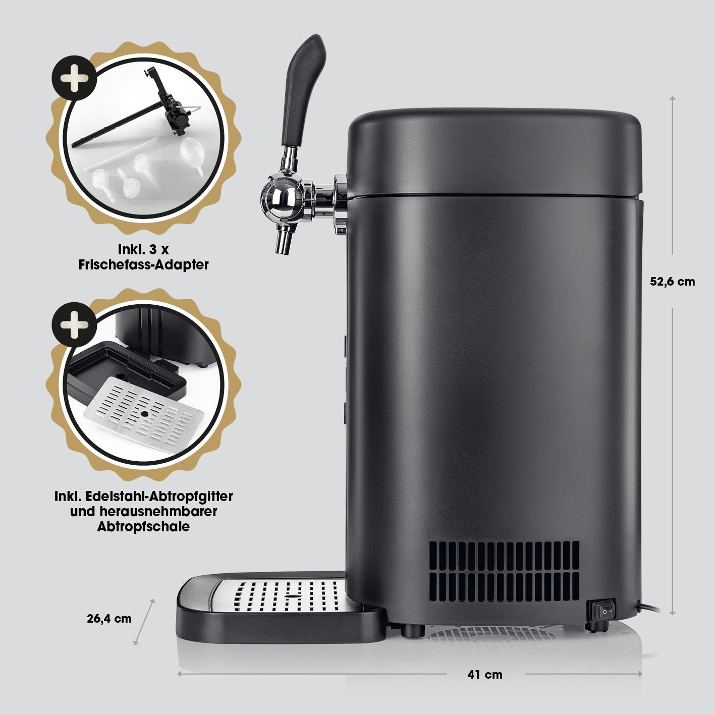 Bierzapfanlage - Zapfen wie die Profis mit digitaler Temperaturanzeige, professionellem Kühlsystem und 3 Frischefass-Adaptern.