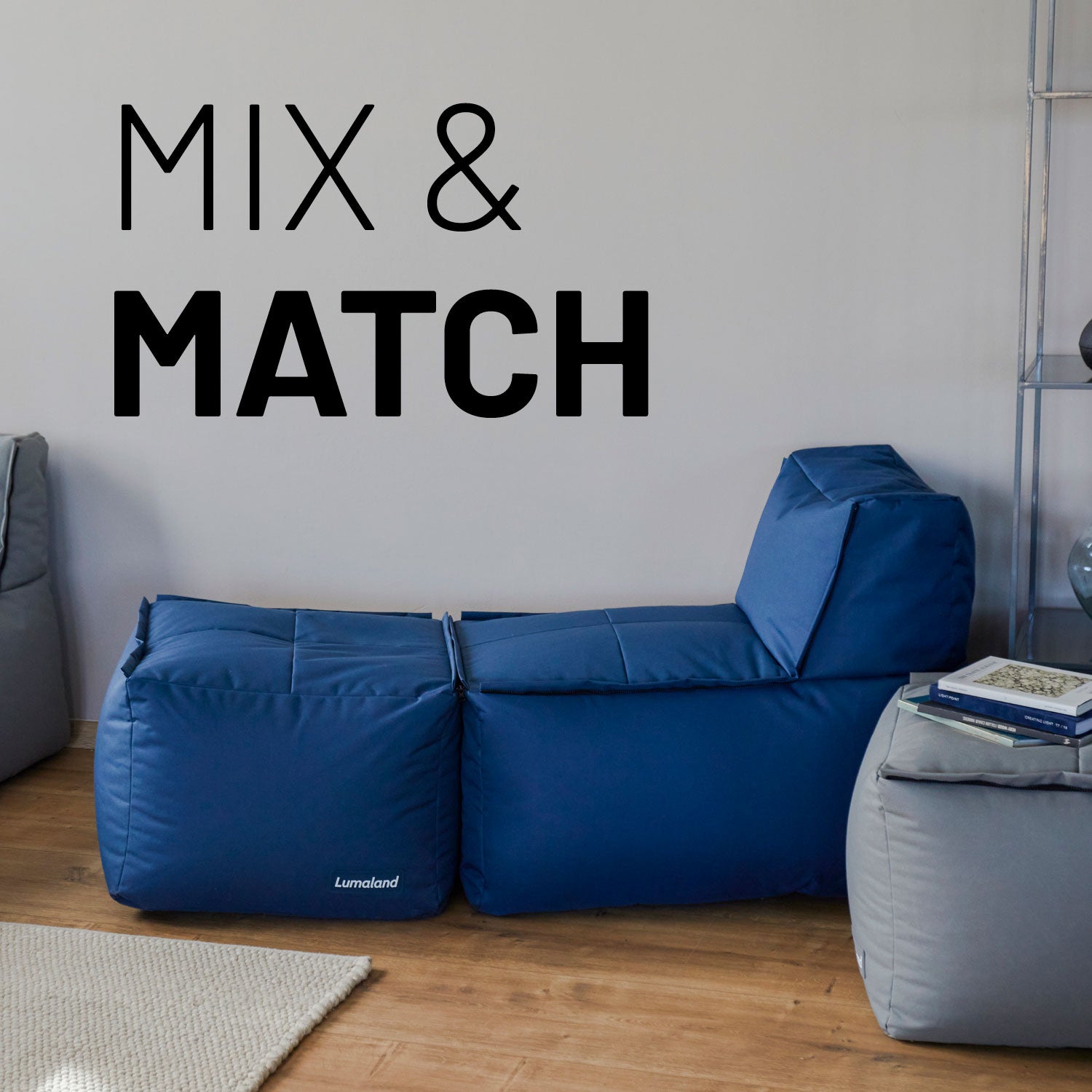 Modulares Lounge Set (2-tlg.) in Navyblau mit Mix-&-Fix-Reißverschluss, indoor & outdoor, pflegeleicht und extrastark.