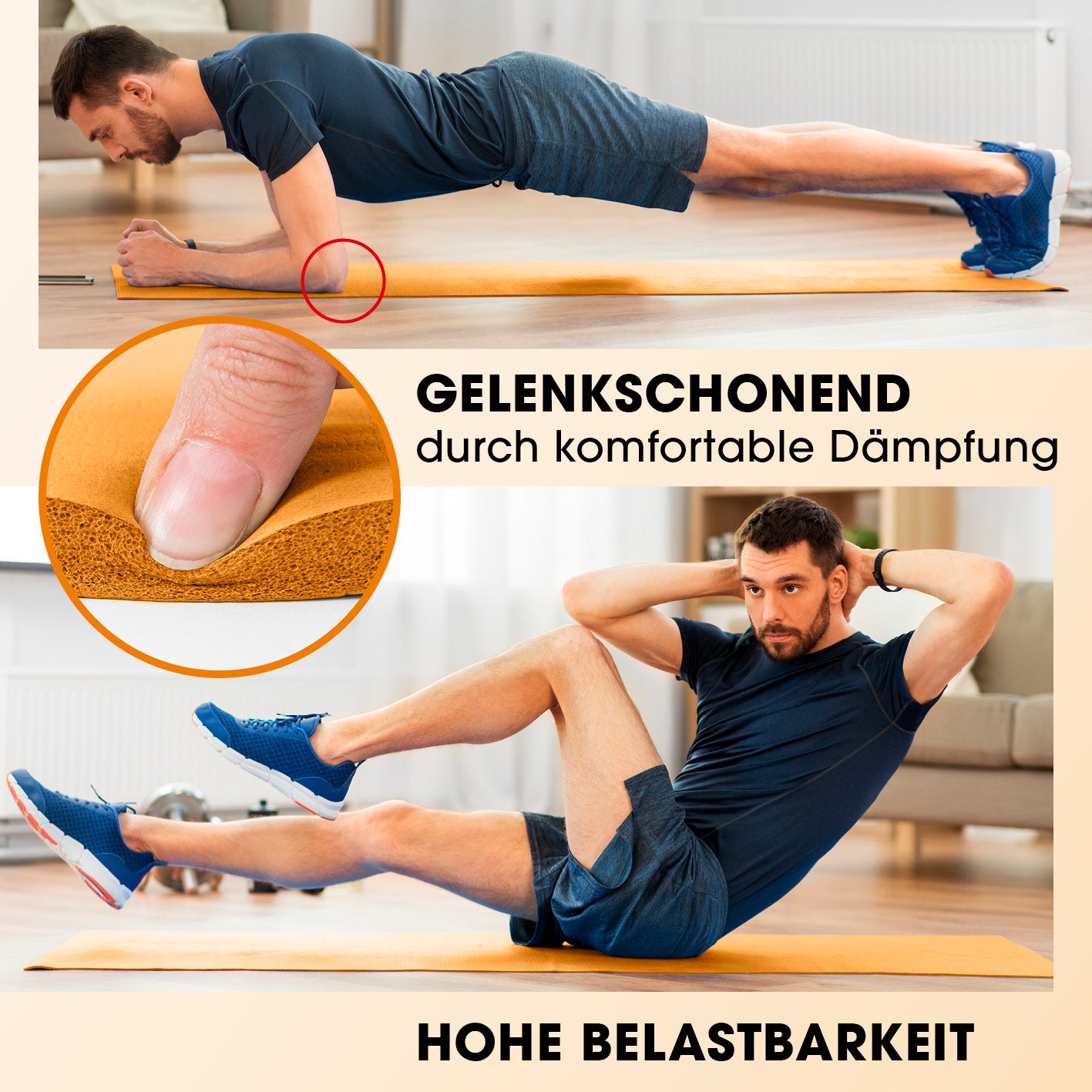 Fitness- und Gymnastikmatte - 183 x 61 x 1,5 cm - Orange mit komfortabler Dämpfung und hoher Belastbarkeit für gelenkschonendes Training.