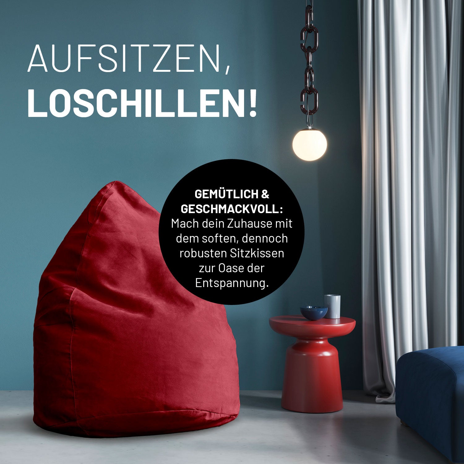 Luxury XL Sitzsack (120 L) - indoor - Rot als gemütlicher, robuster Sitzsack ideal zum Entspannen, Schlafen und Chillen im modernen Wohnraum.