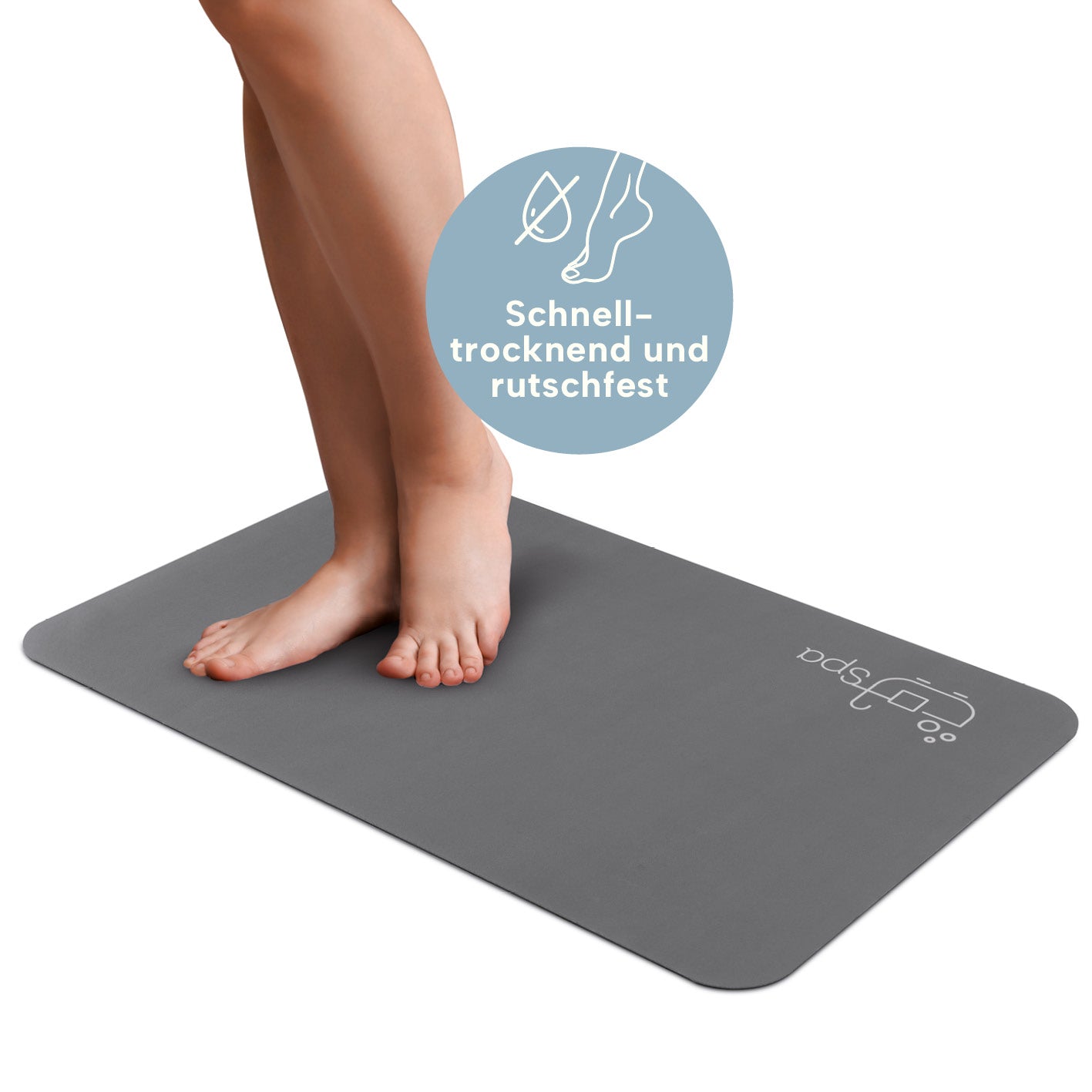 Badematte Spa - 60 x 90 cm - Dunkelgrau, saugfähig, schnell trocknend, rutschfest mit weichem Material für Bad und Küche.