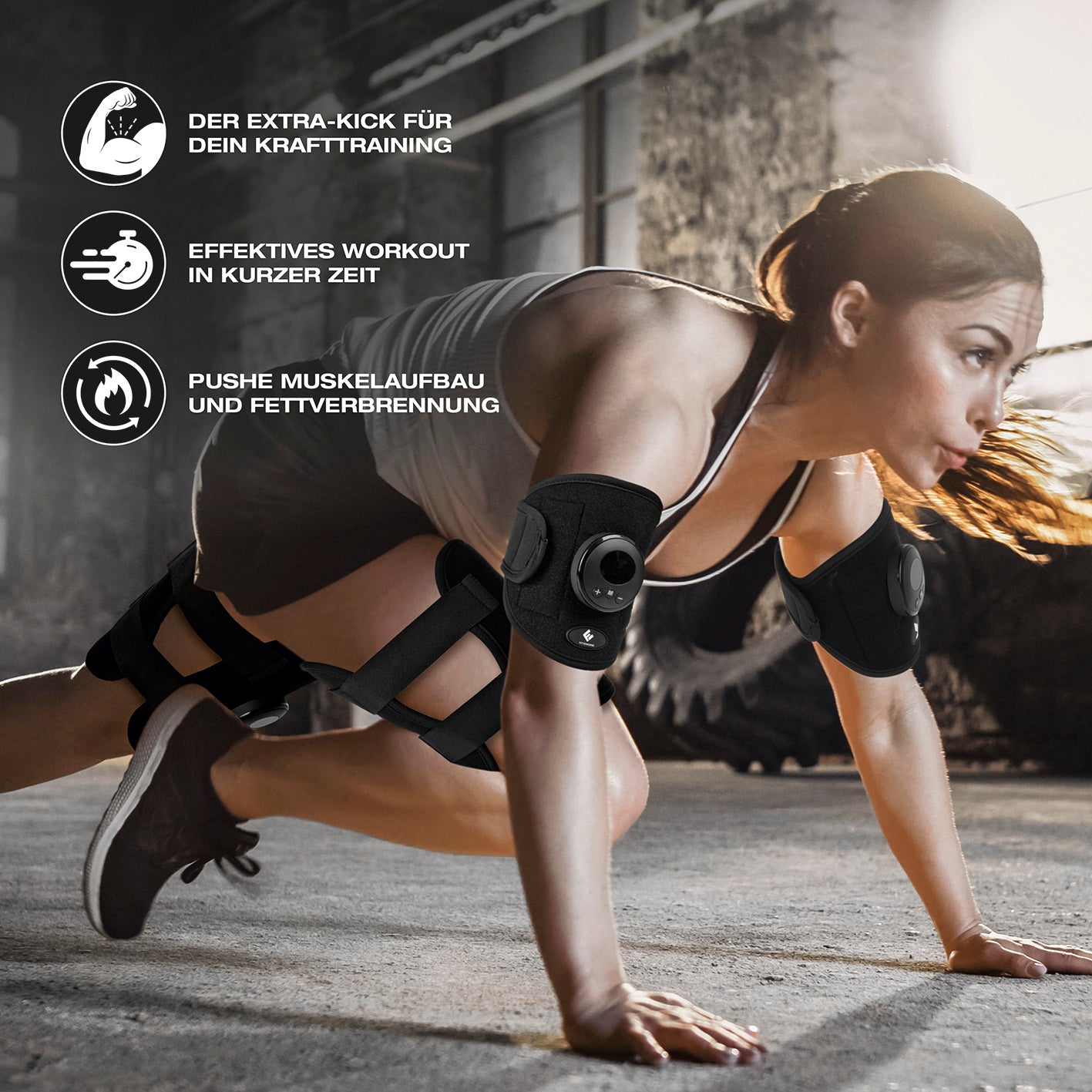 EMS Arm- und Bein-Manschetten - Trainieren mit Elektrischer Muskelstimulation in schwarz für effektives Krafttraining und Muskelaufbau.