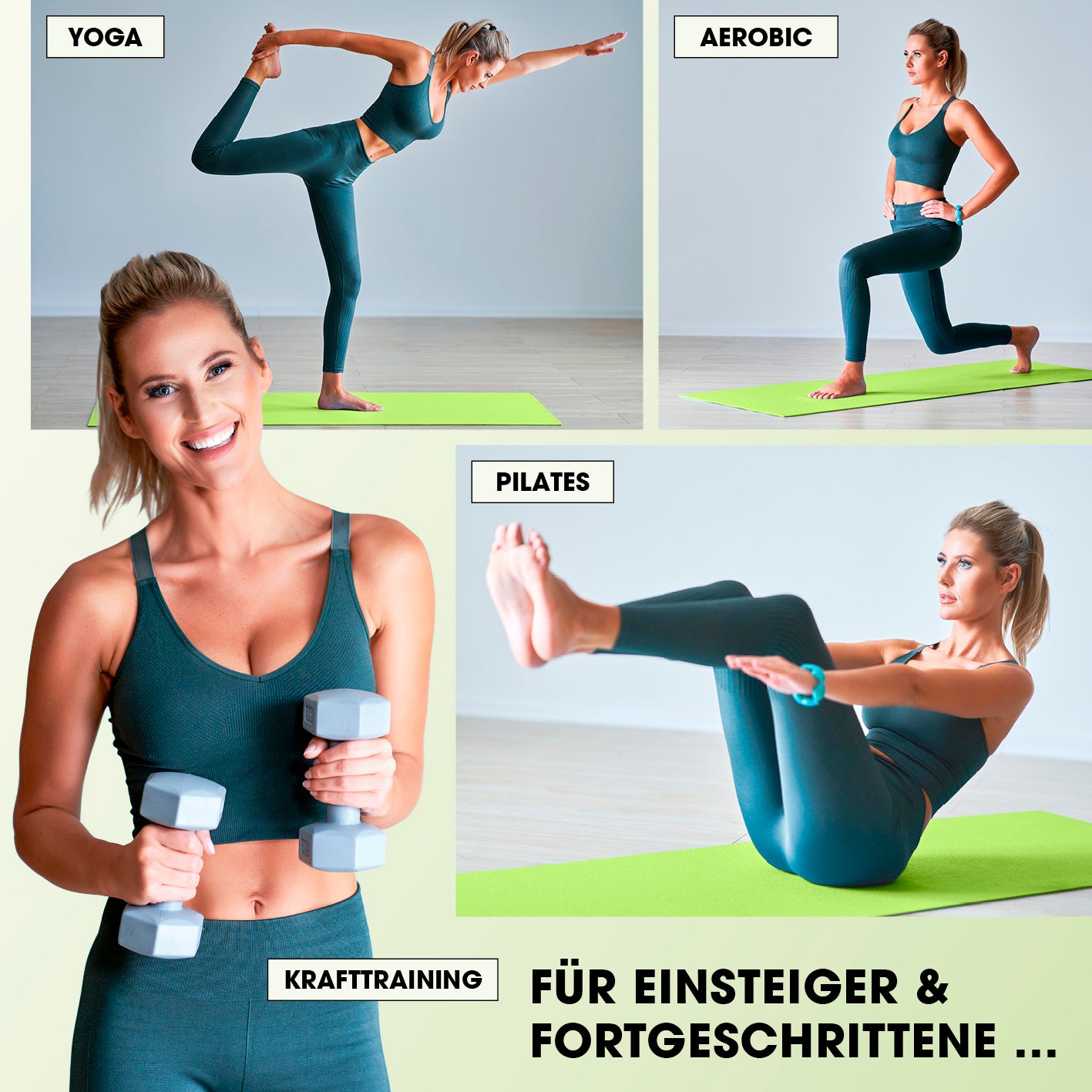 Fitness- und Gymnastikmatte - 190 x 100 x 1 cm - Grün, rutschfest, robust und ideal für Yoga, Aerobic, Pilates und Krafttraining.