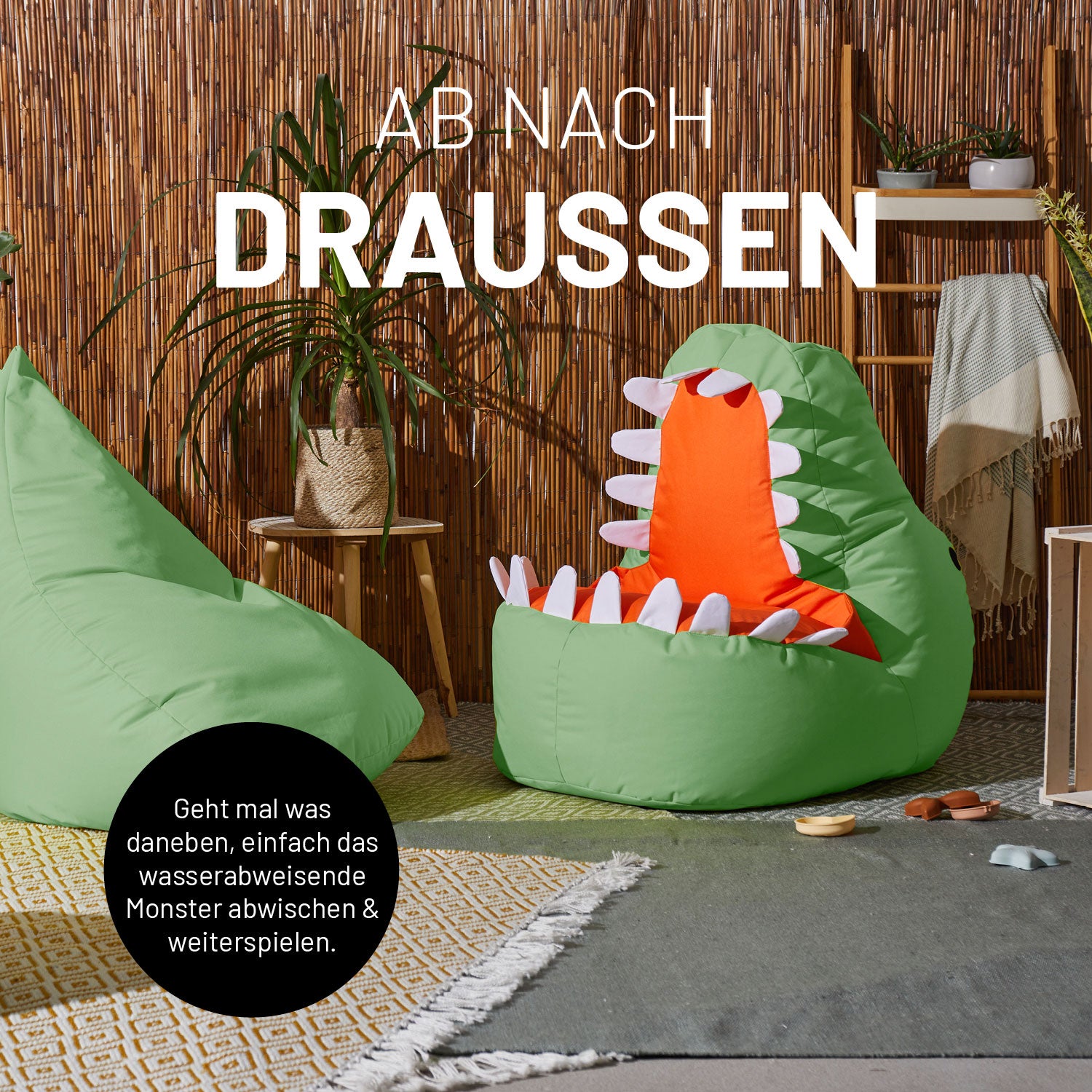 Kindersitzsack-Set "Dino" (4-tlg.) in Senfgelb, wasserabweisend, indoor & outdoor, mit weichen EPS-Perlenfüllungen, kindgerecht und robust.