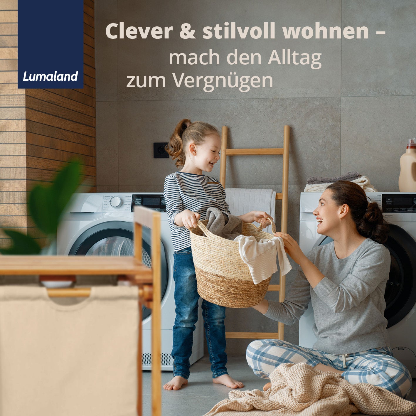Bambus Wäschekorb mit 2 ausziehbaren Wäschesäcken beige, 73x64x33 cm, stilvoller & pflegeleichter Wäschekorb aus Bambus mit viel Stauraum.