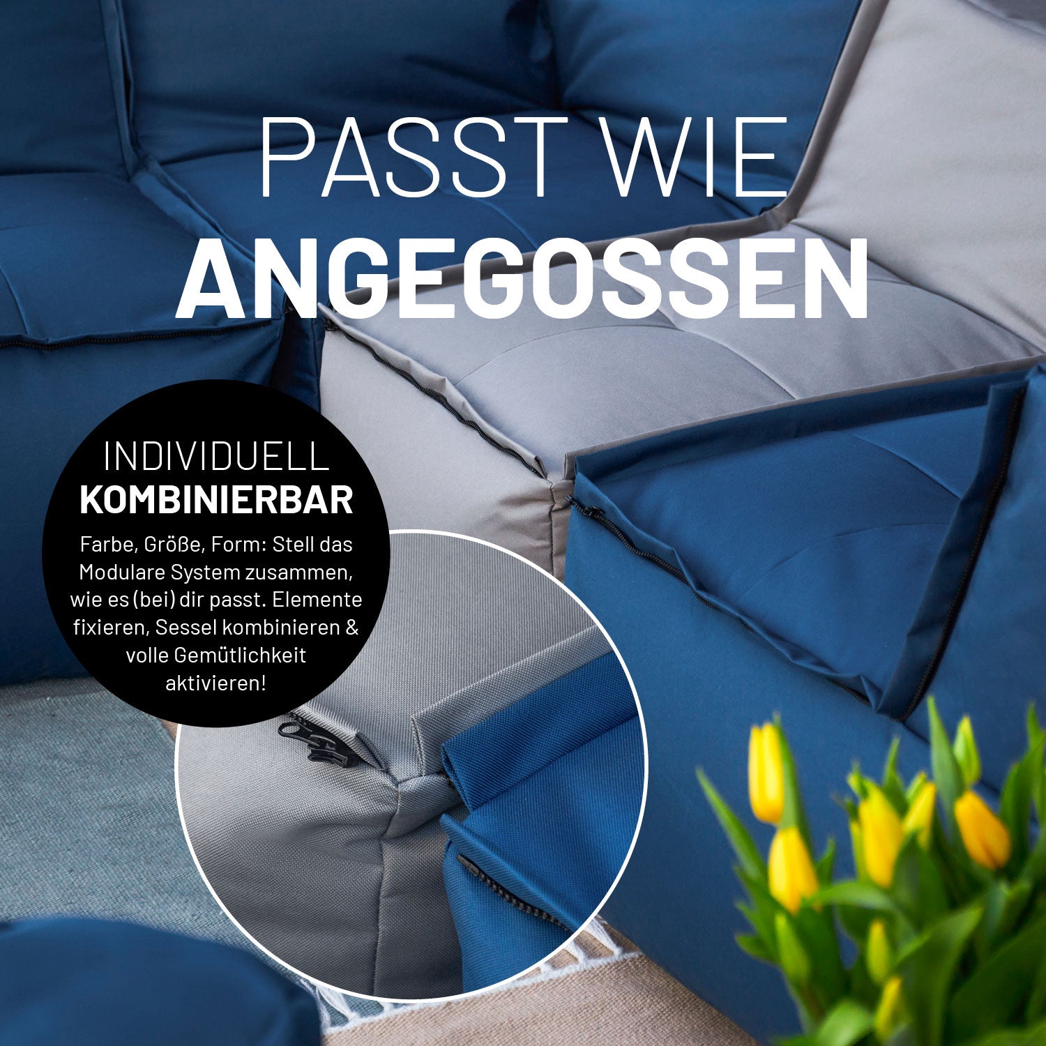 Sitzsack-Sofa Sessel (400 L) - Modulares System - indoor & outdoor - Pastell Grün, individuell kombinierbar und bequem formbar.