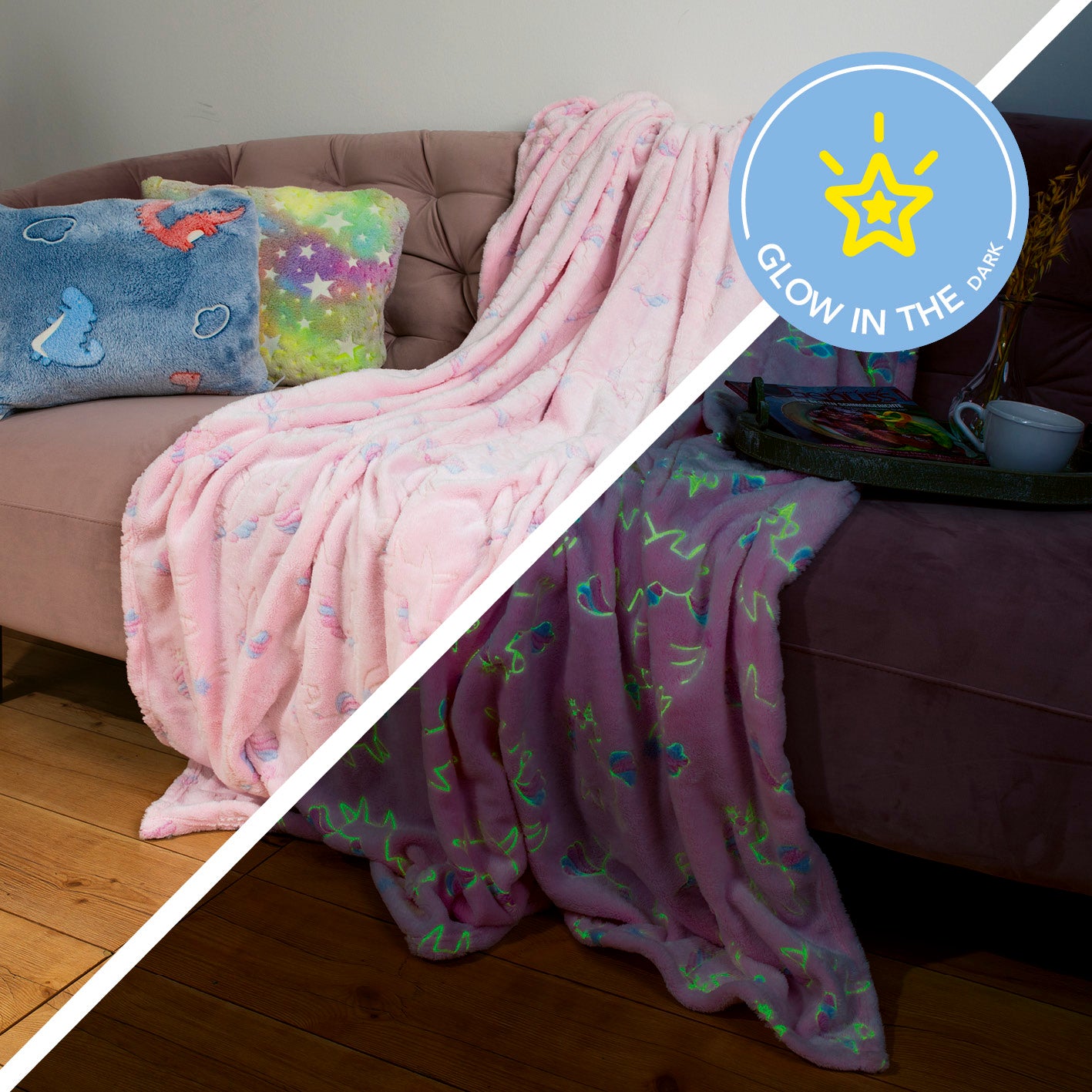 Verwandlungskissen Glow in the dark - Kuschelkissen & Kuscheldecke - Einhorn