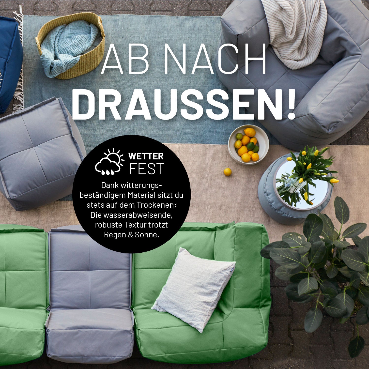 Sitzsack-Sofa Sessel (400 L) - Modulares System - indoor & outdoor - Pastell Grün wetterfestes, robustes, modulares Sitzmöbel für drinnen und draußen.