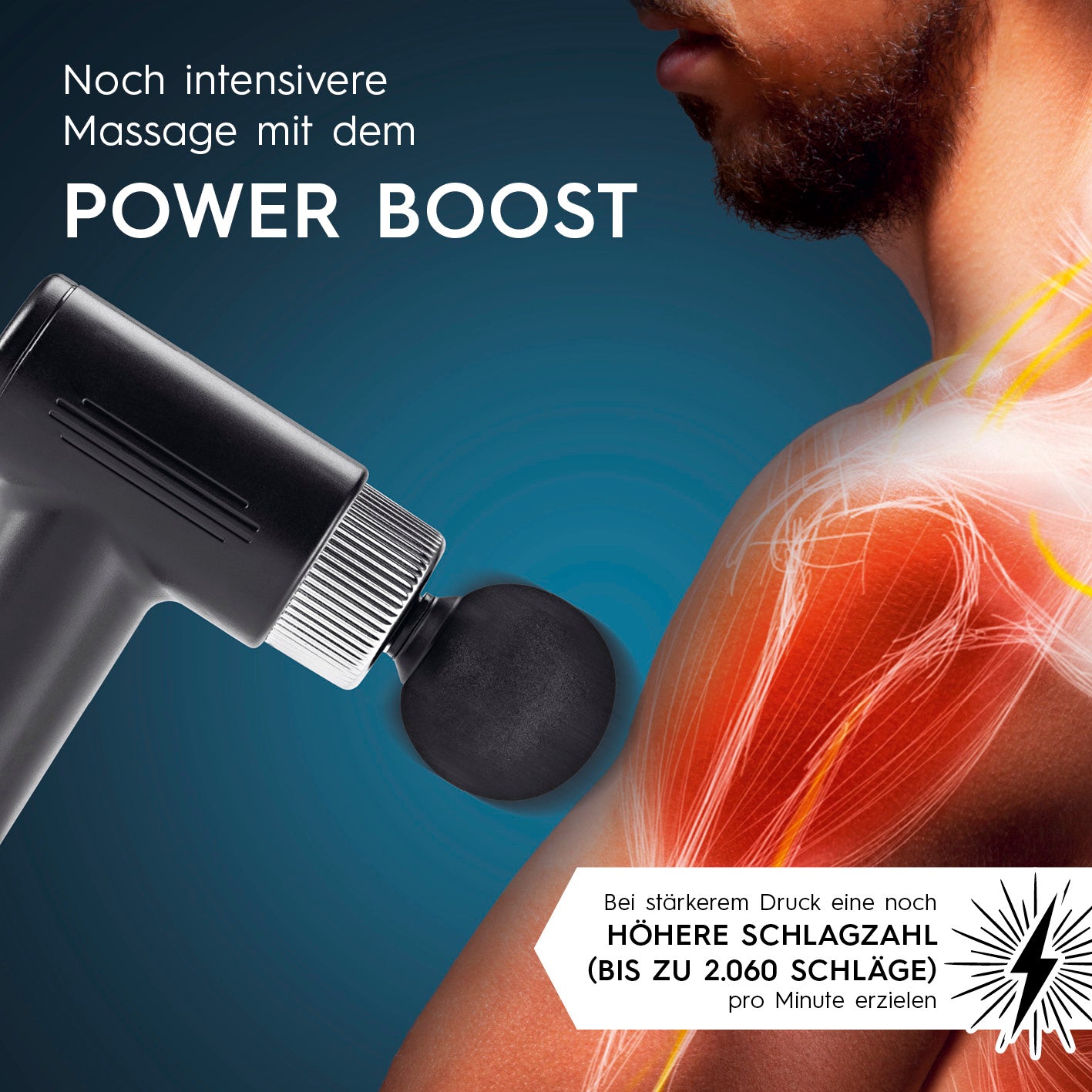 Massagegerät Mini-Gun - schwarz/silber mit kraftvollem Power Boost für intensive Massage und schnellere Muskelregeneration.