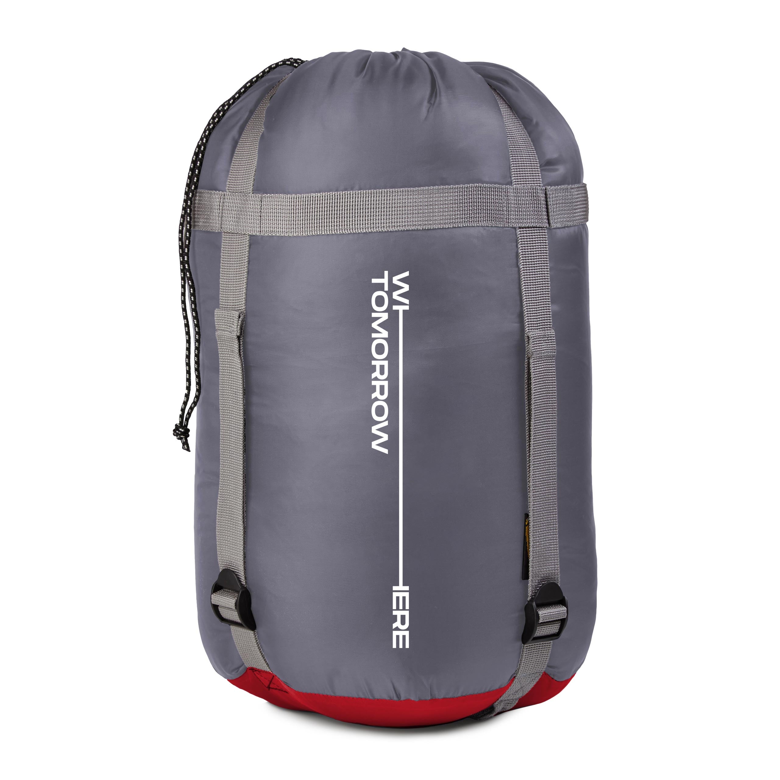 Camping Schlafsack Classic - Mumienschlafsack mit Tasche, platzsparend verpackt, ideal für Outdoor, Camping und Reisen in Rot.
