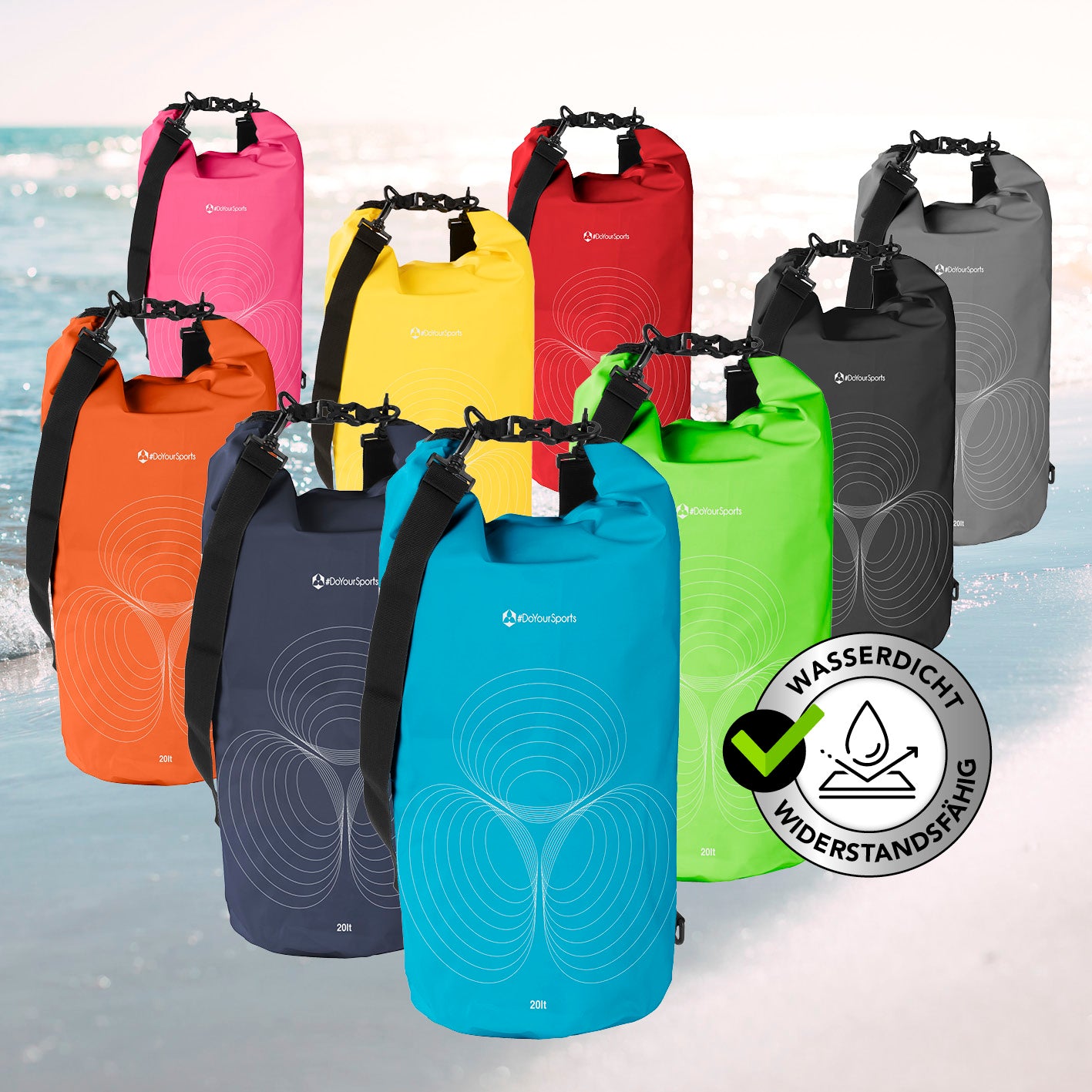 Dry Bag 20L - Himmelblau wasserdichter, robuster Outdoor-Rucksack mit verstellbarem Schultergurt und Rolltop-Verschluss für Abenteuer.