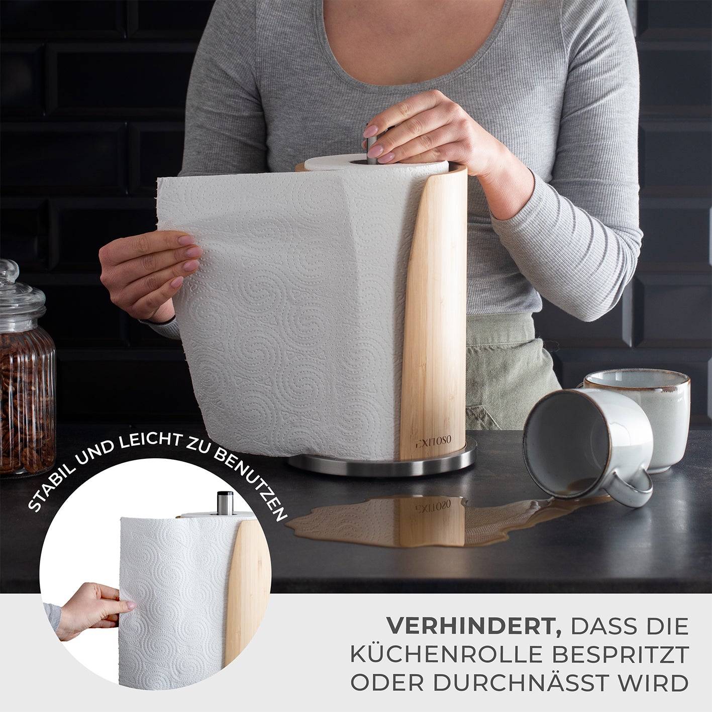 Küchenrollenhalter - Bambus + Edelstahl