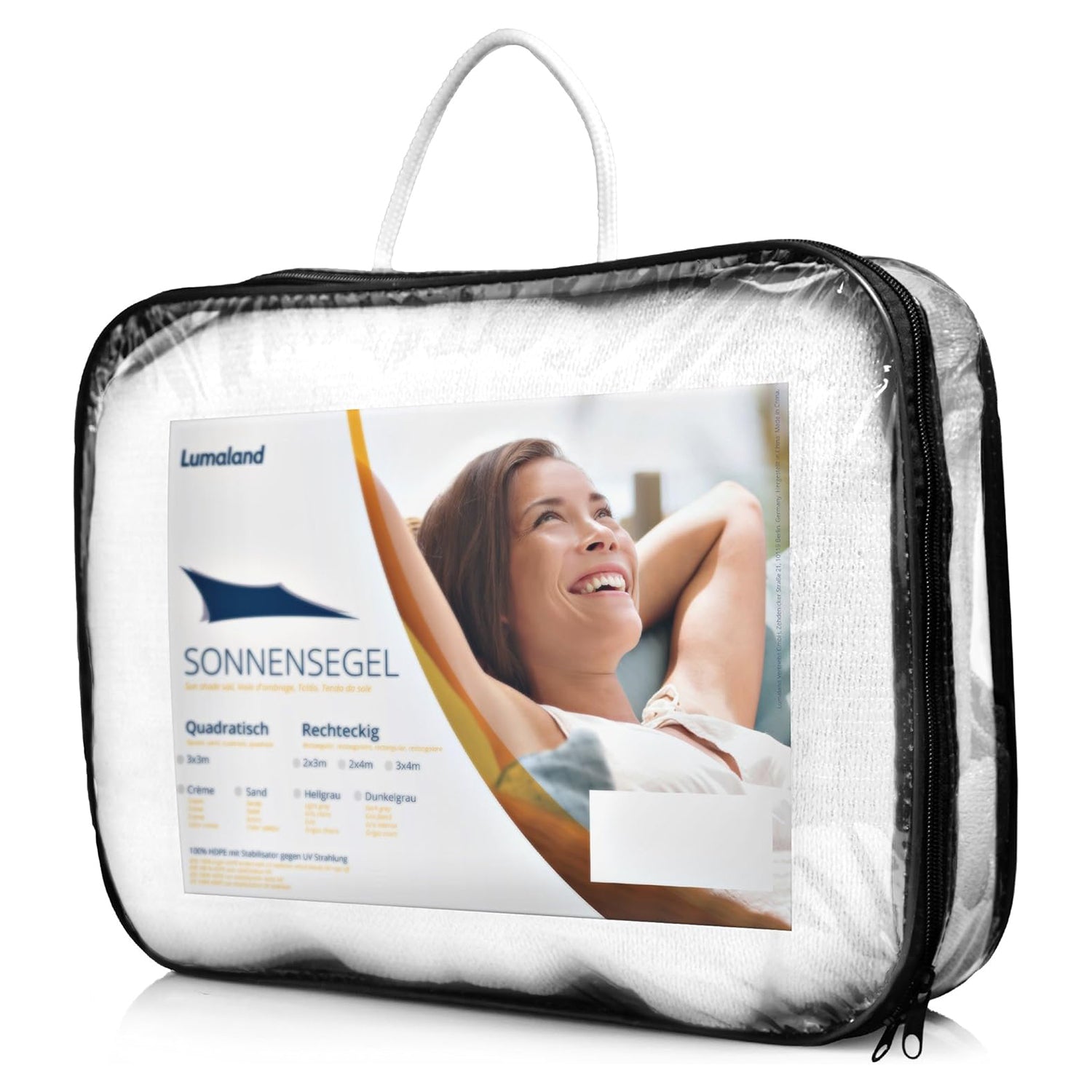 Sonnensegel 100% HDPE mit Stabilisator für UV-Schutz - Rechteck 2 x 3 Meter - Weiß verpackt mit Tragegriff