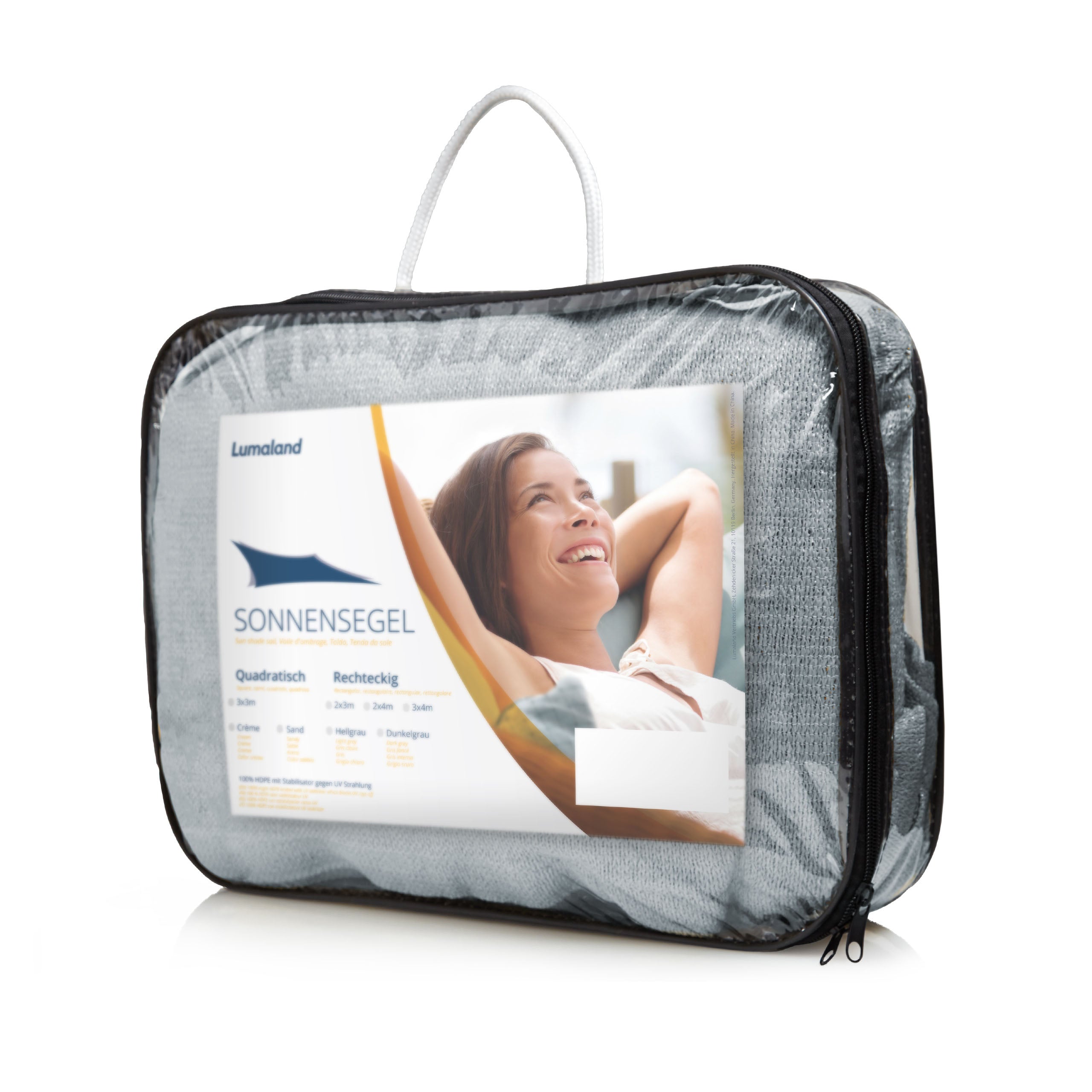 Verpacktes Sonnensegel 100% HDPE mit Stabilisator für UV-Schutz - Rechteck 3 x 4 Meter - Hellgrau, robust und pflegeleicht.