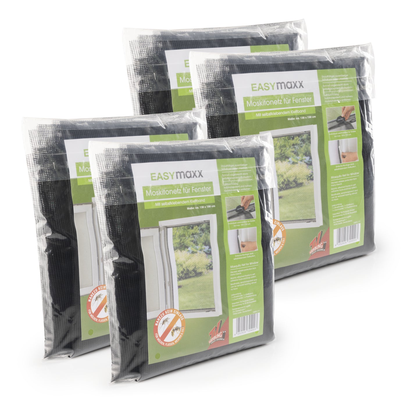 Insektenschutzgitter mit Klettbefestigung - 4er-Set zum einfachen Schutz vor Insekten, ohne Bohren oder Schrauben.