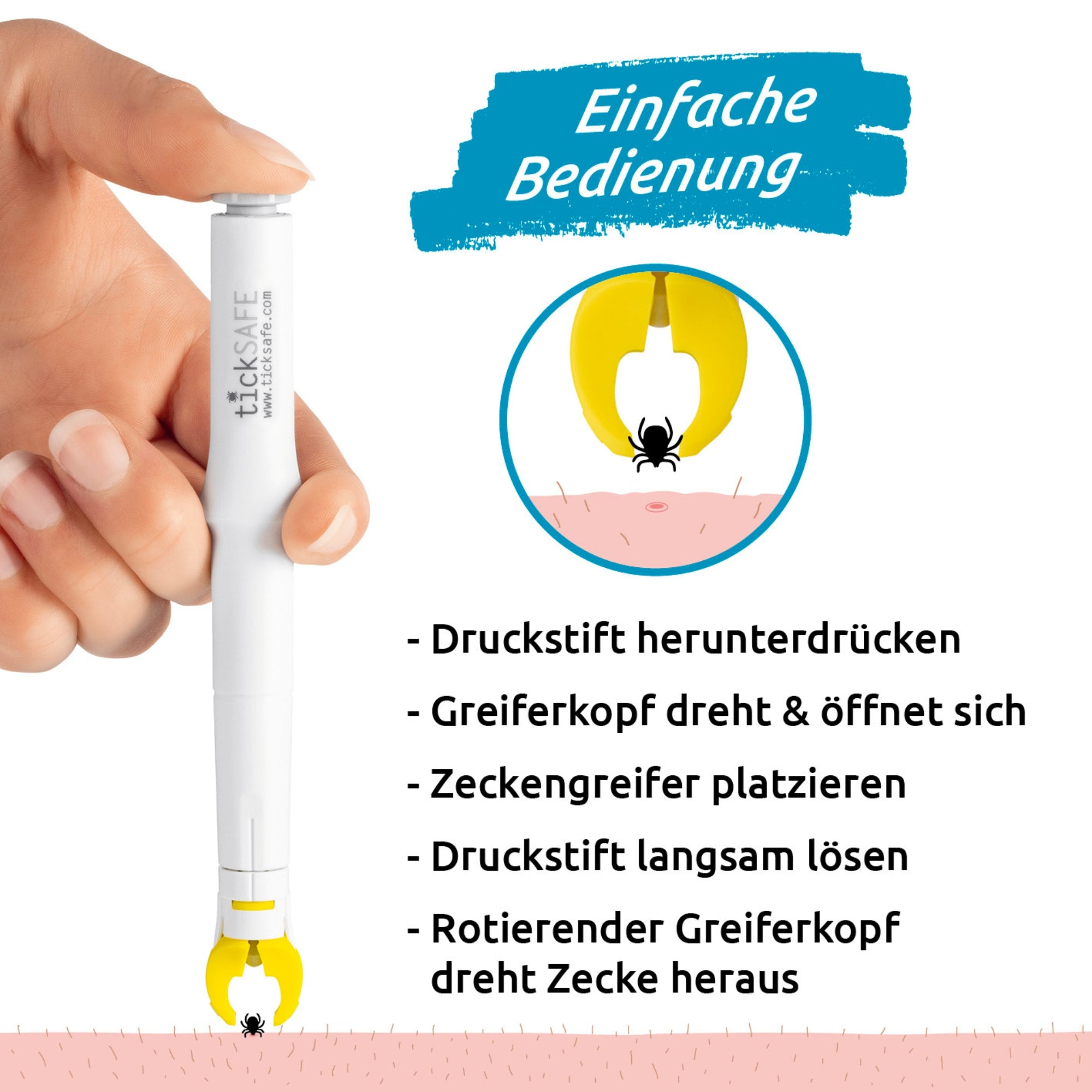 Zeckengreifer für Menschen mit rotierendem Greiferkopf