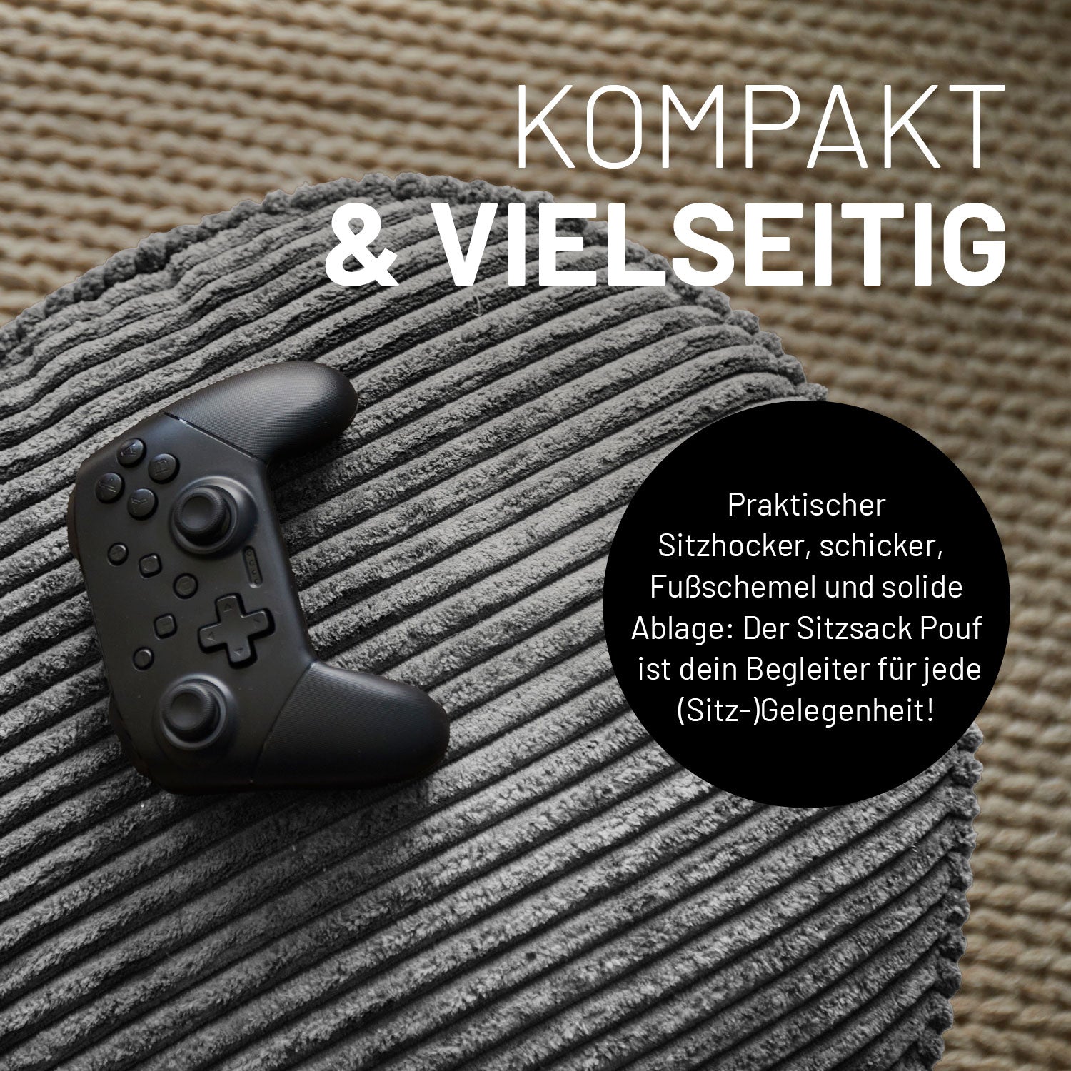 Sitzsack Pouf aus der Cord-Reihe - Grau