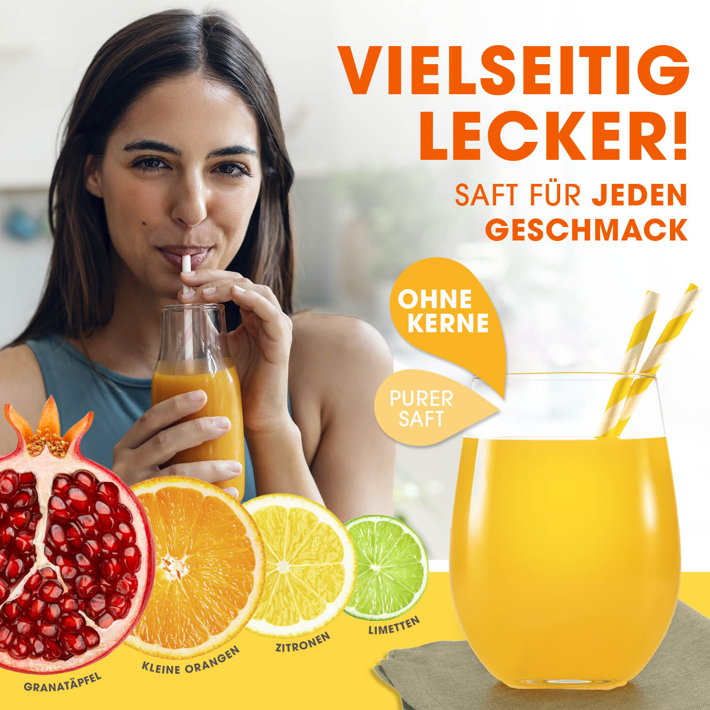 Manuelle Saftpresse + Orangenständer - Silber, stilvolles Set zum mühelosen Entsaften und Lagern von Orangen, Zitronen und Limetten.
