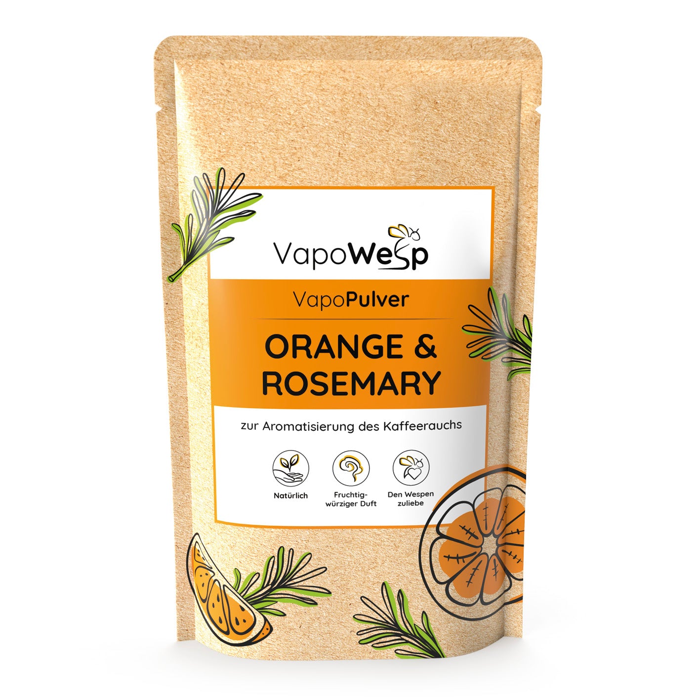 Räucherbox inkl. Orange & Rosemary (50 g) mit VapoPulver zur Aromatisierung und natürlichem Wespenabwehrduft.