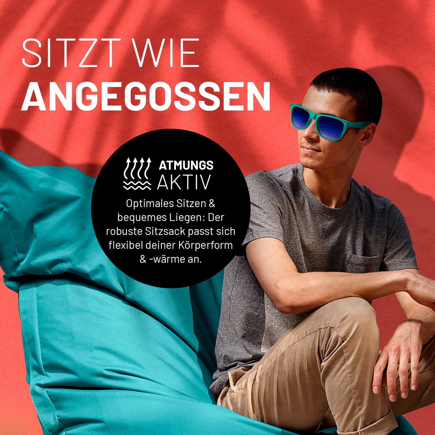 Sitzsack Classic XXL (380 L) in Aquamarin, atmungsaktiv, robust, passt sich Körperform und Wärme für drinnen & draußen an.