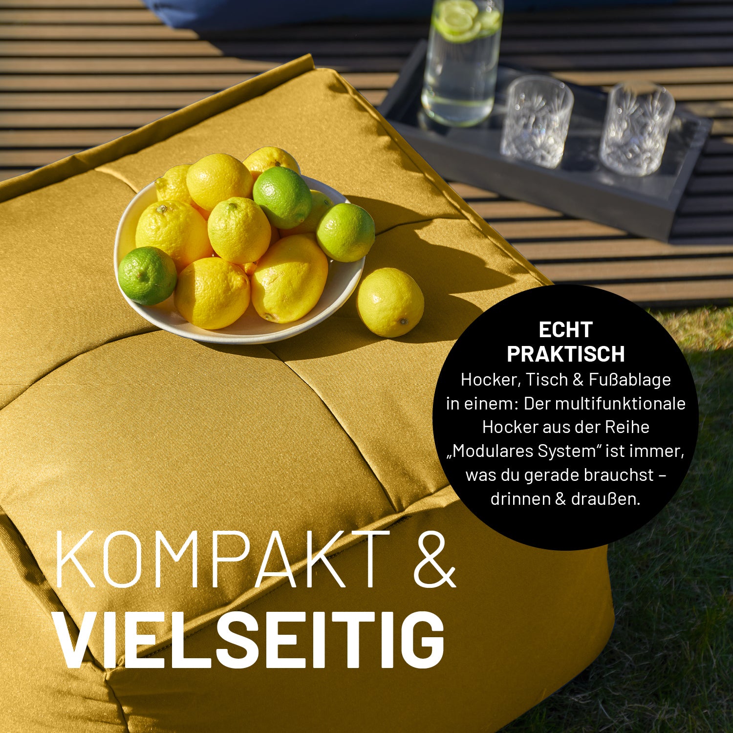 Basic Set (5-tlg.) - Modulares System - Senfgelb, outdoor Sitzwürfel mit abwischbarem Bezug und extrastarkem Material.