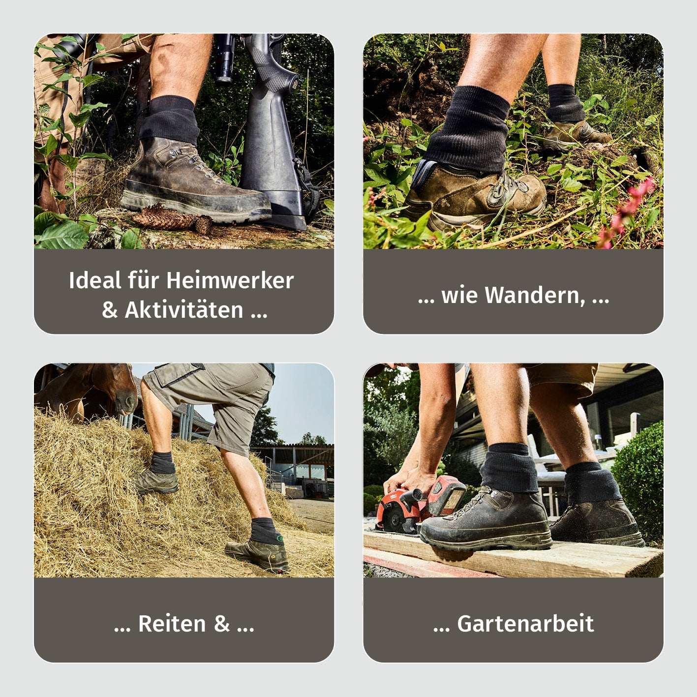Funktions-Socke mit Doppelschaft - 2er-Set - Größe 36-39 für Wanderung, Heimwerker, Reiten und Gartenarbeit, mit Silikonstoppern und Polsterung.