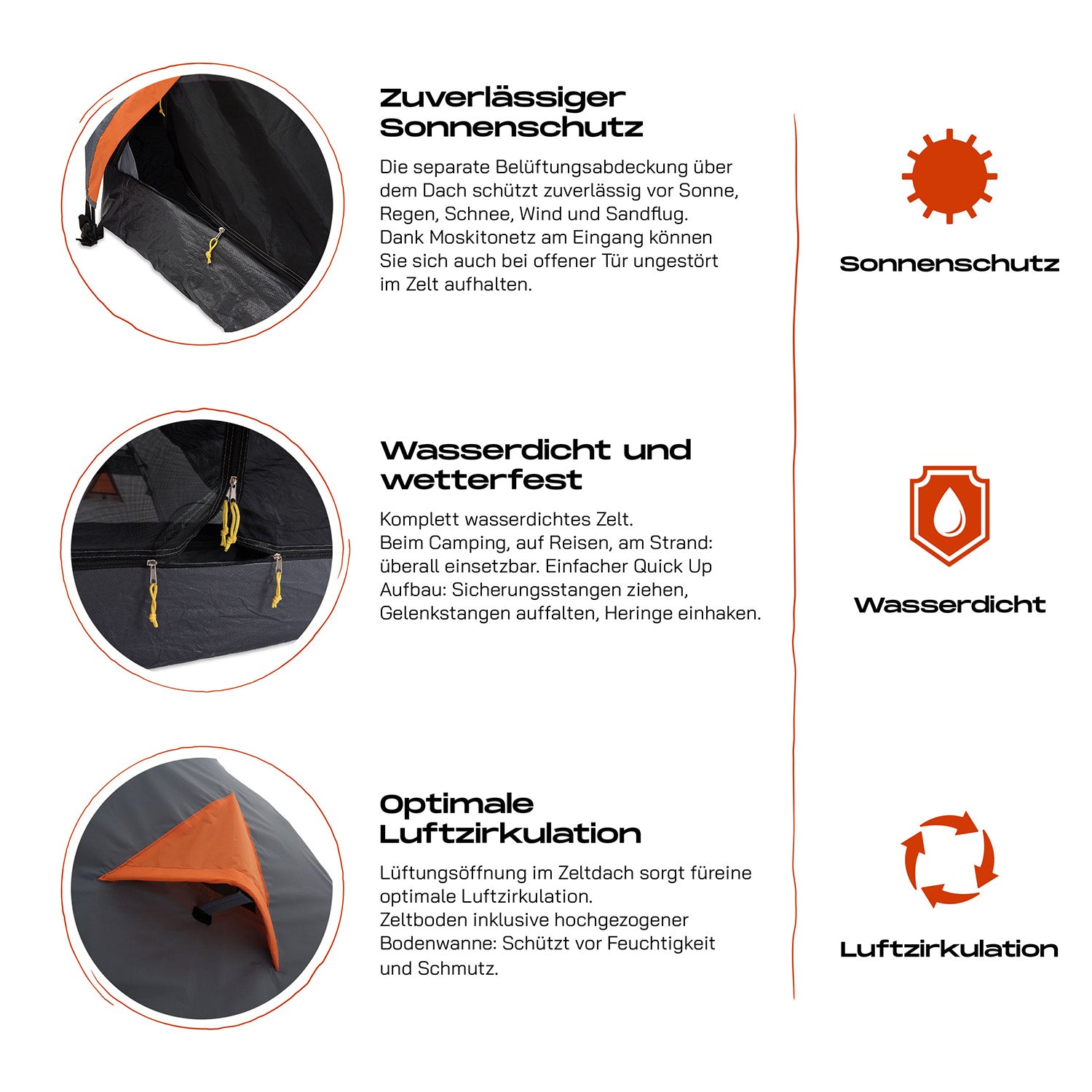 2-Personen-Kompakt-Zelt - Pop Up Wurfzelt Trekkingzelt - 245x160x95 cm - Grau